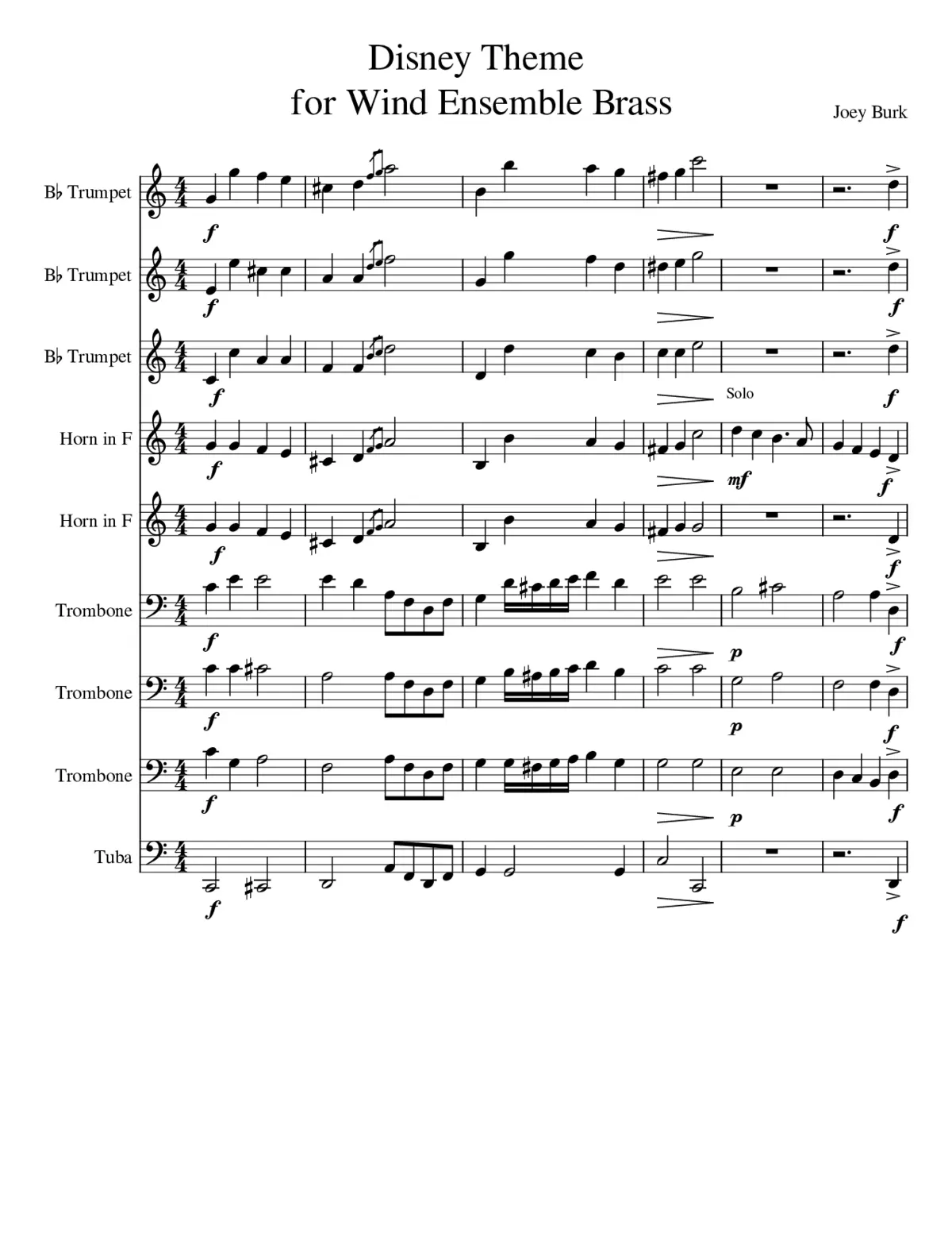 Disney Theme for Wind Ensemble Brass - Page 1