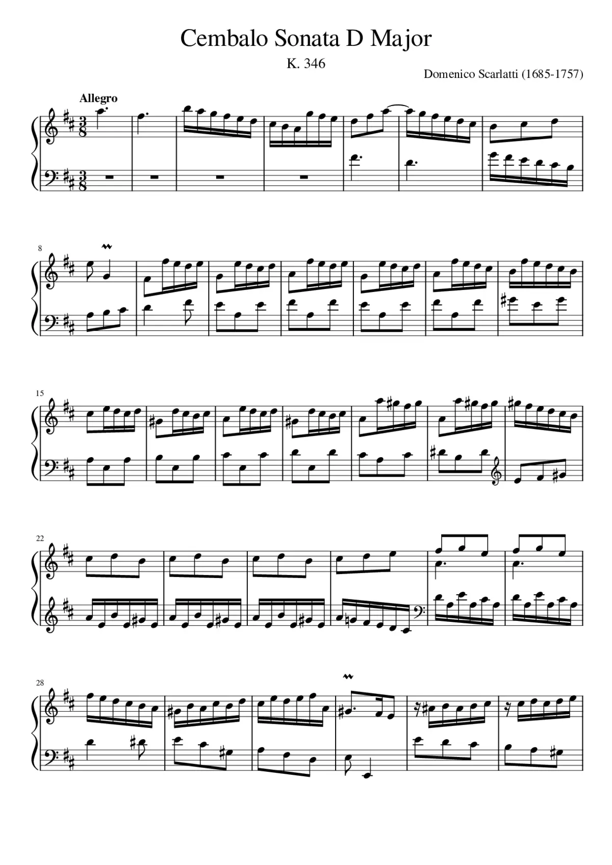 Keyboard Sonata in D Major K. 346 - Page 1