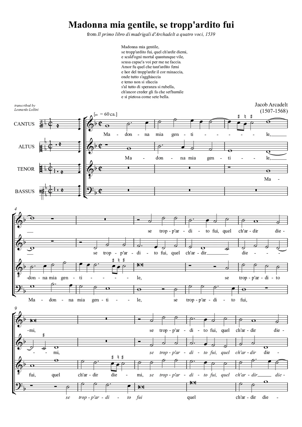 Madonna mia gentile, se tropp'ardito fui - Page 1