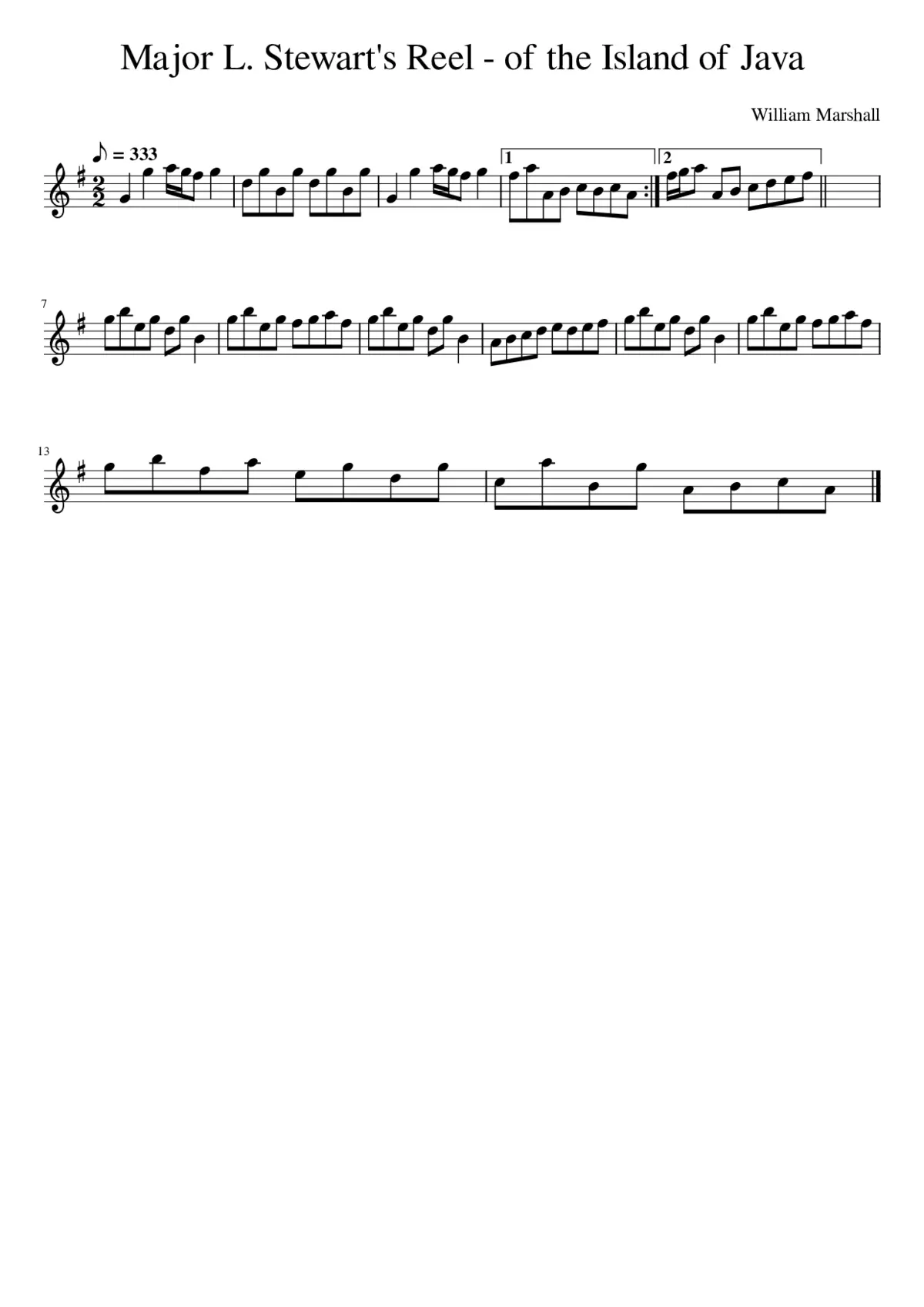 Major L. Stewart's Reel - of the Island of Java - Page 1