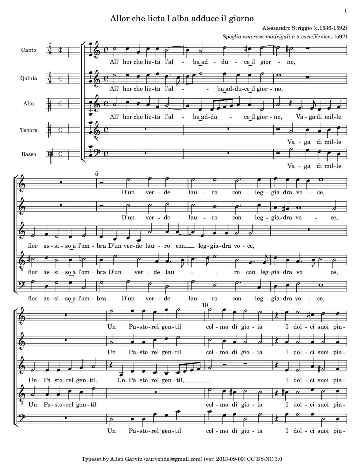 Allor che lieta l'alba adduce il giorno - Page 1