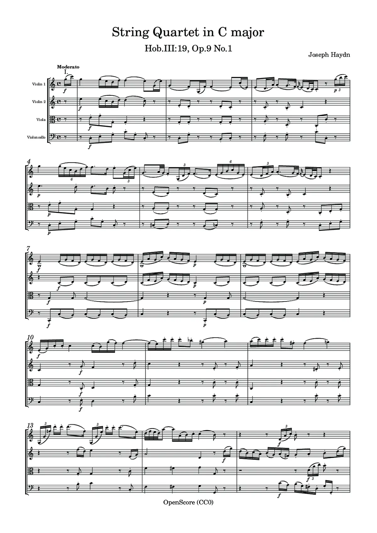String Quartet in C major, Hob.III:19, Op.9 No.1 - Page 1
