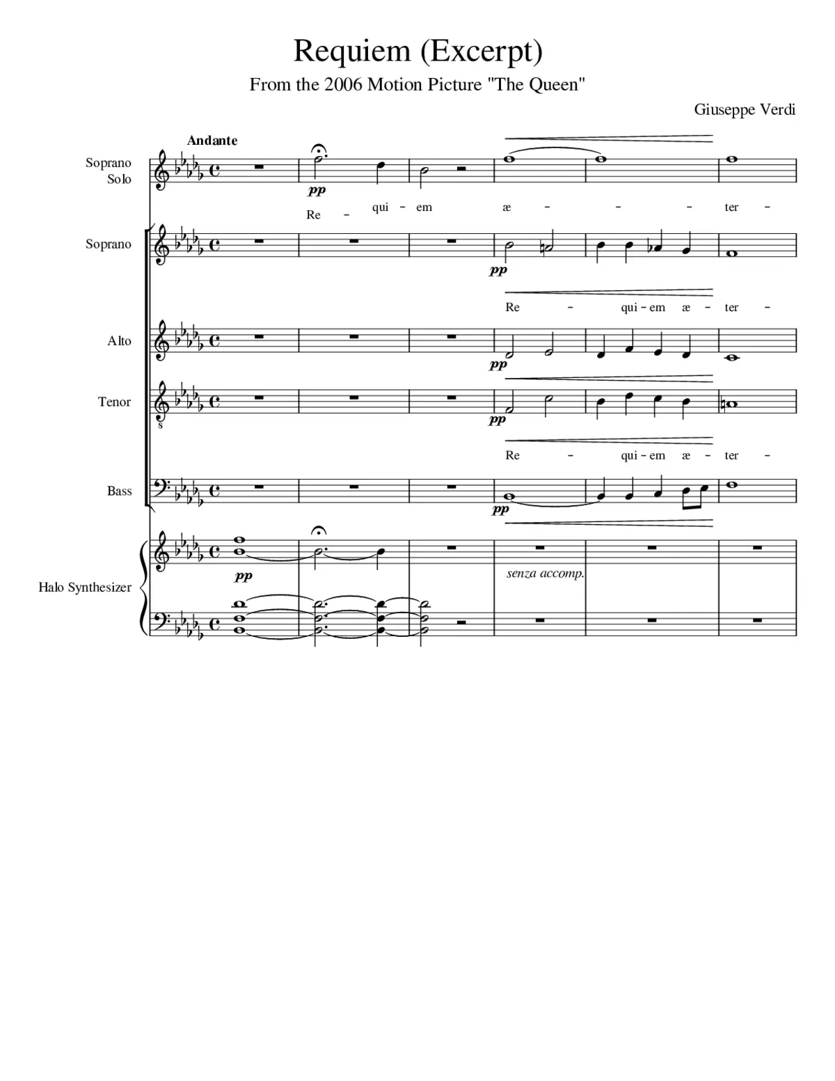 Verdi Requiem Excerpt from the movie The Queen (a capella SATB with soprano solo) - Page 1