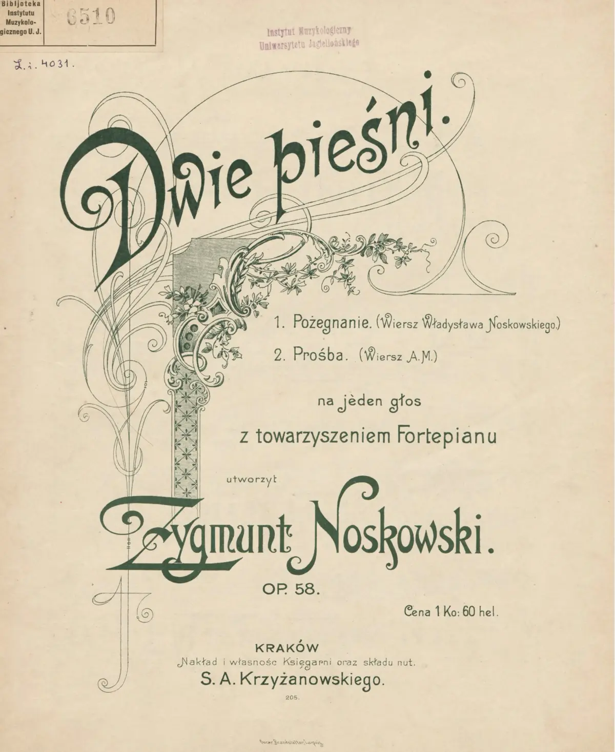 Dwie pieśni na jeden głos - Page 1