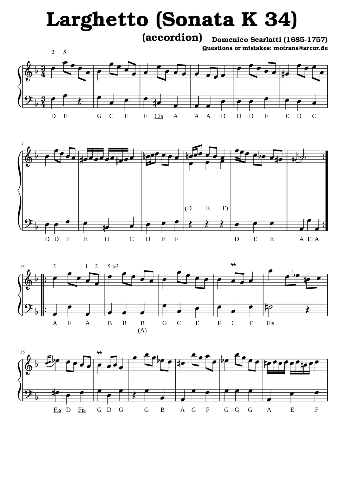 Keyboard Sonata in D minor K.34 - Page 1