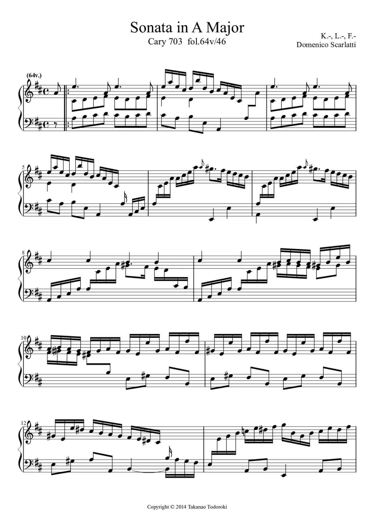 Keyboard Sonata in A major - Page 1