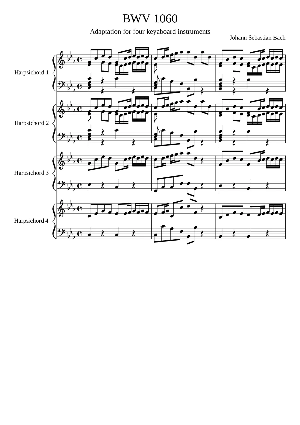 Concerto for 2 Harpsichords in C minor BWV 1060 - Page 1