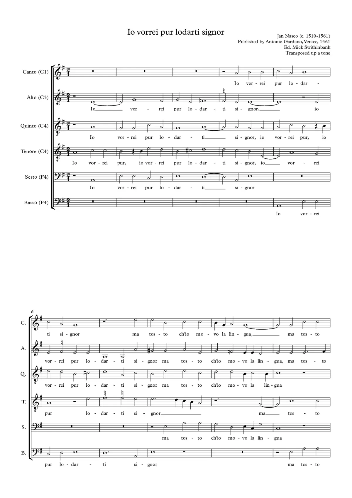Io vorrei pur lodarti signor - Page 1