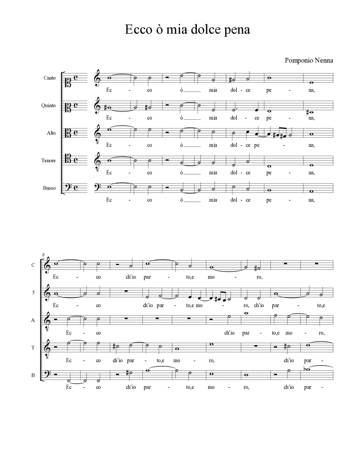 Ecco ò mia dolce pena - Page 1