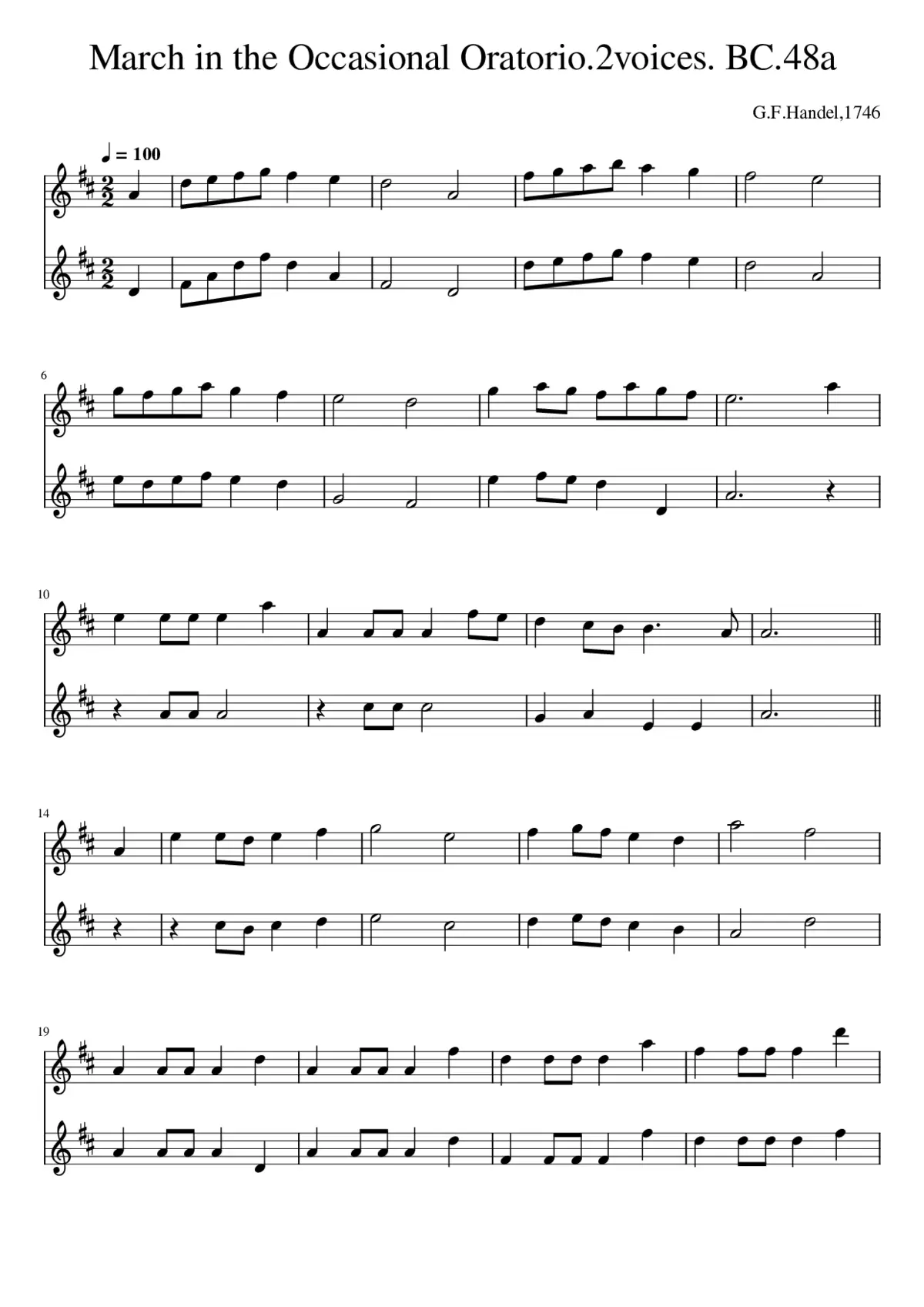 March in the Occasional Oratorio.2voices. BC.48a - Page 1