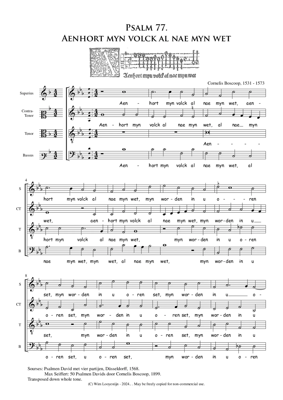Aenhort myn volck al naer myn wet - ps 77 - Page 1