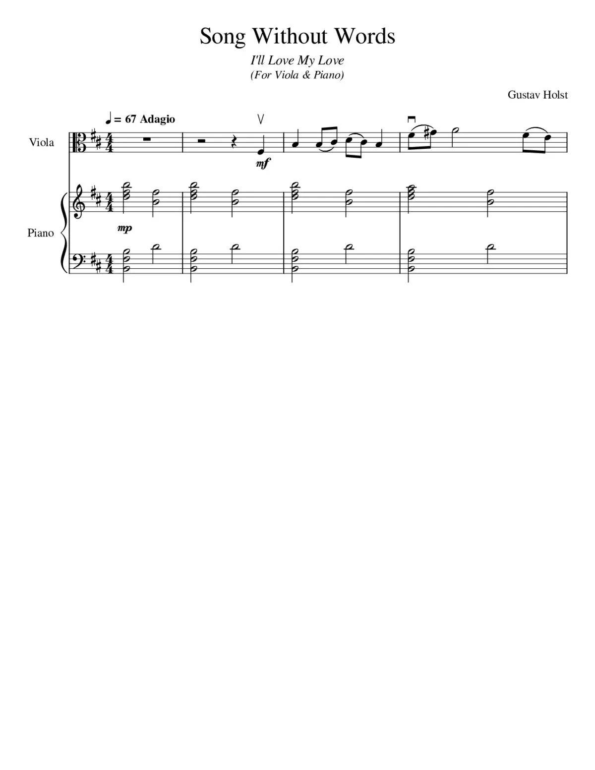 Song Without Words (I'll Love My Love) [For Piano and Viola] - Page 1