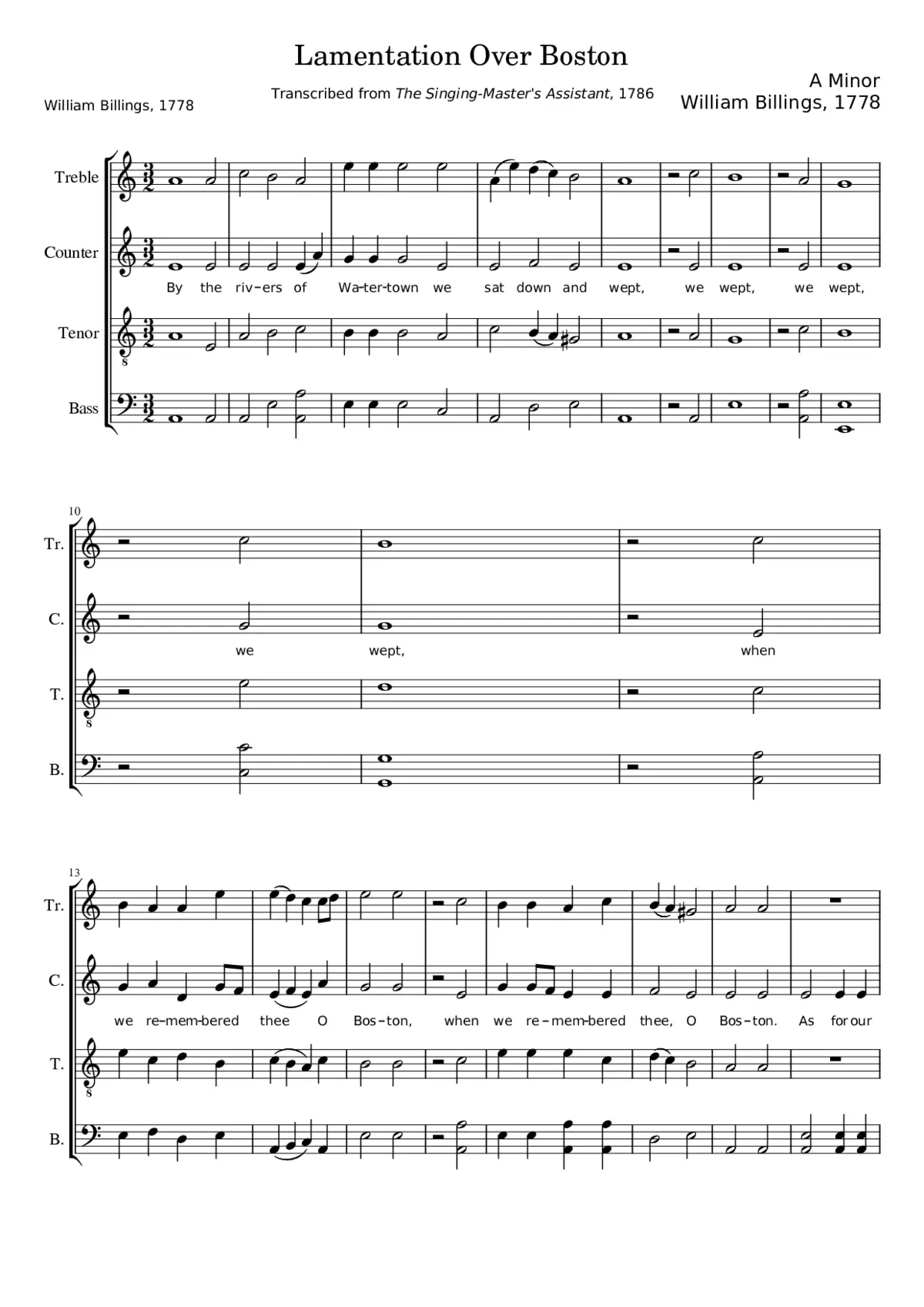 Lamentation over Boston}}Composer: William Billings - Page 1
