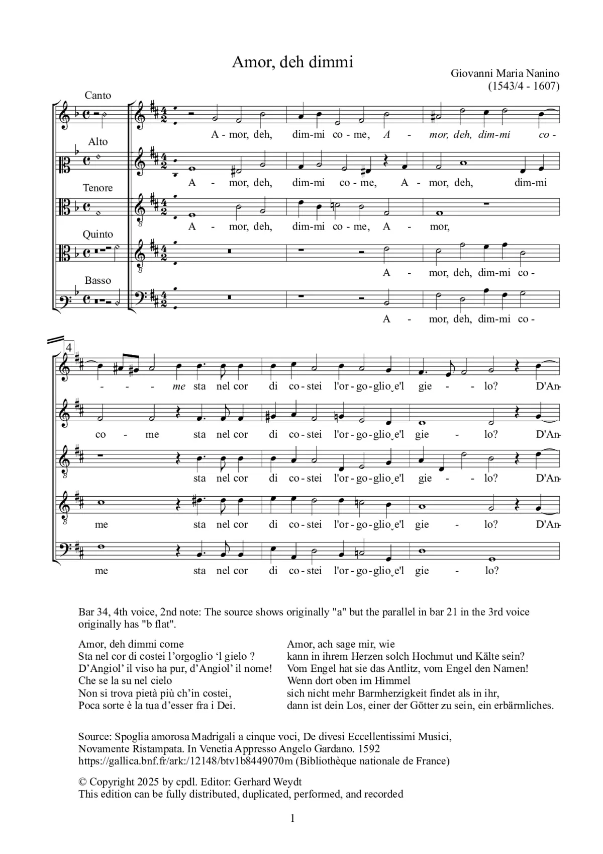 Amor, deh, dimmi - Page 1