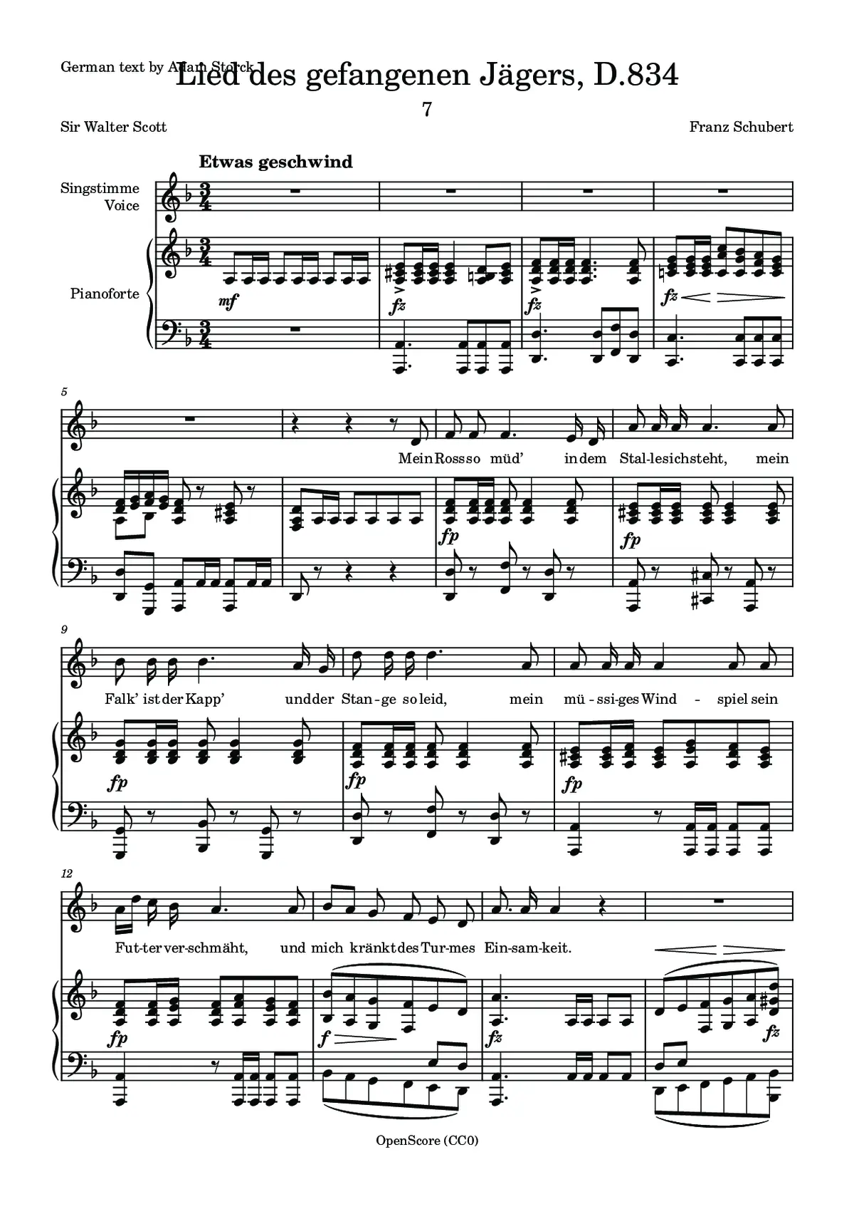 Lied des gefangenen Jägers, D.843 - Page 1