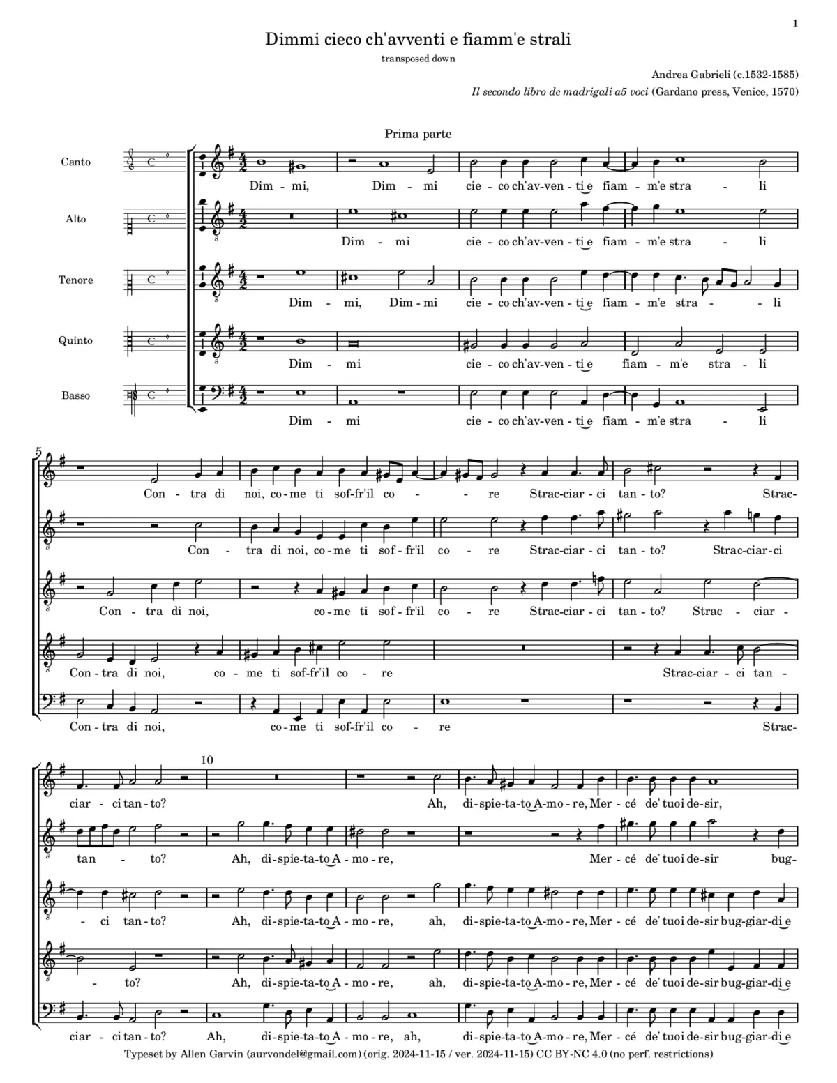 Dimmi cieco ch'avventi e fiamm'e strali - Page 1