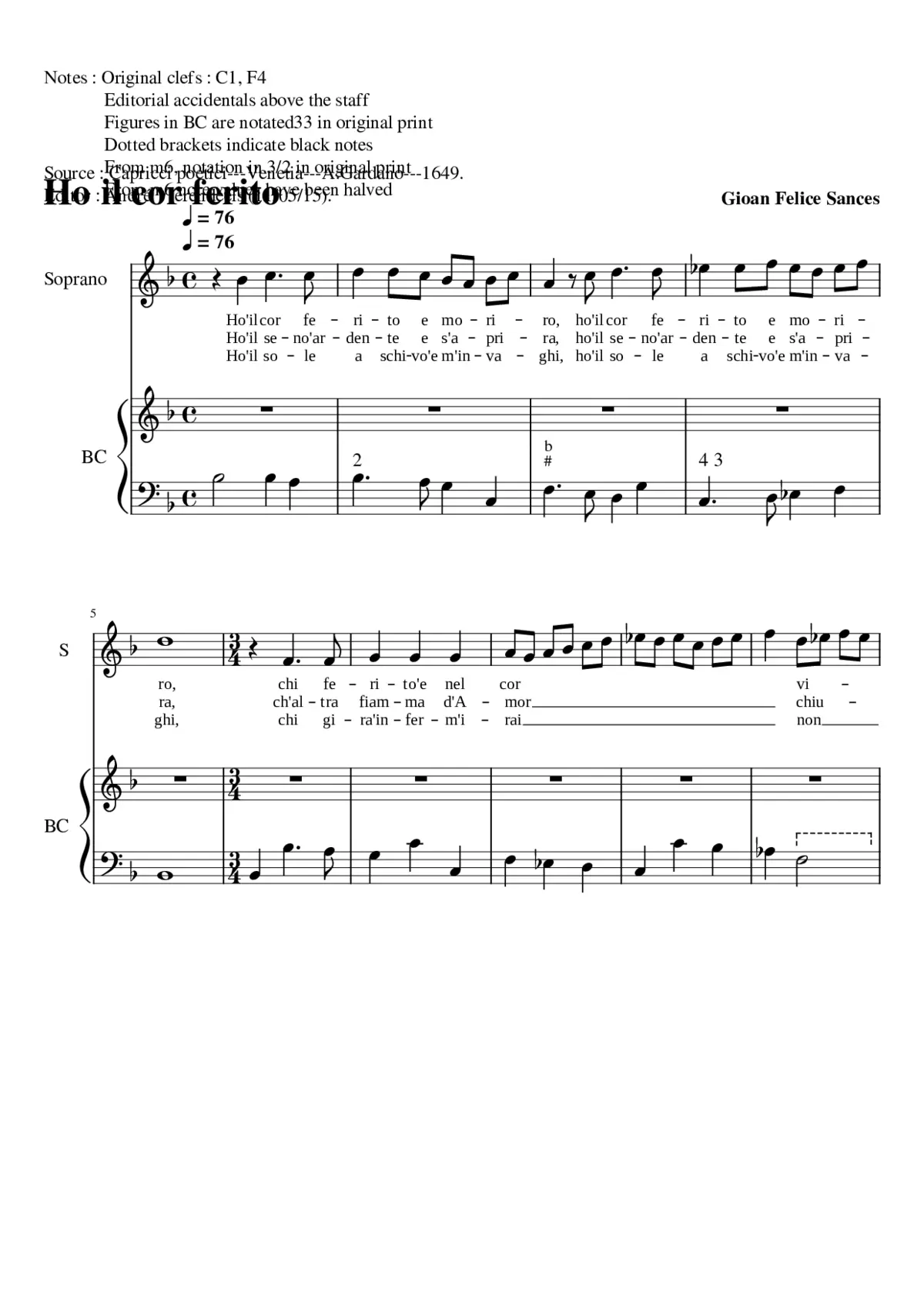 Ho' il cor ferito e moriro - Page 1