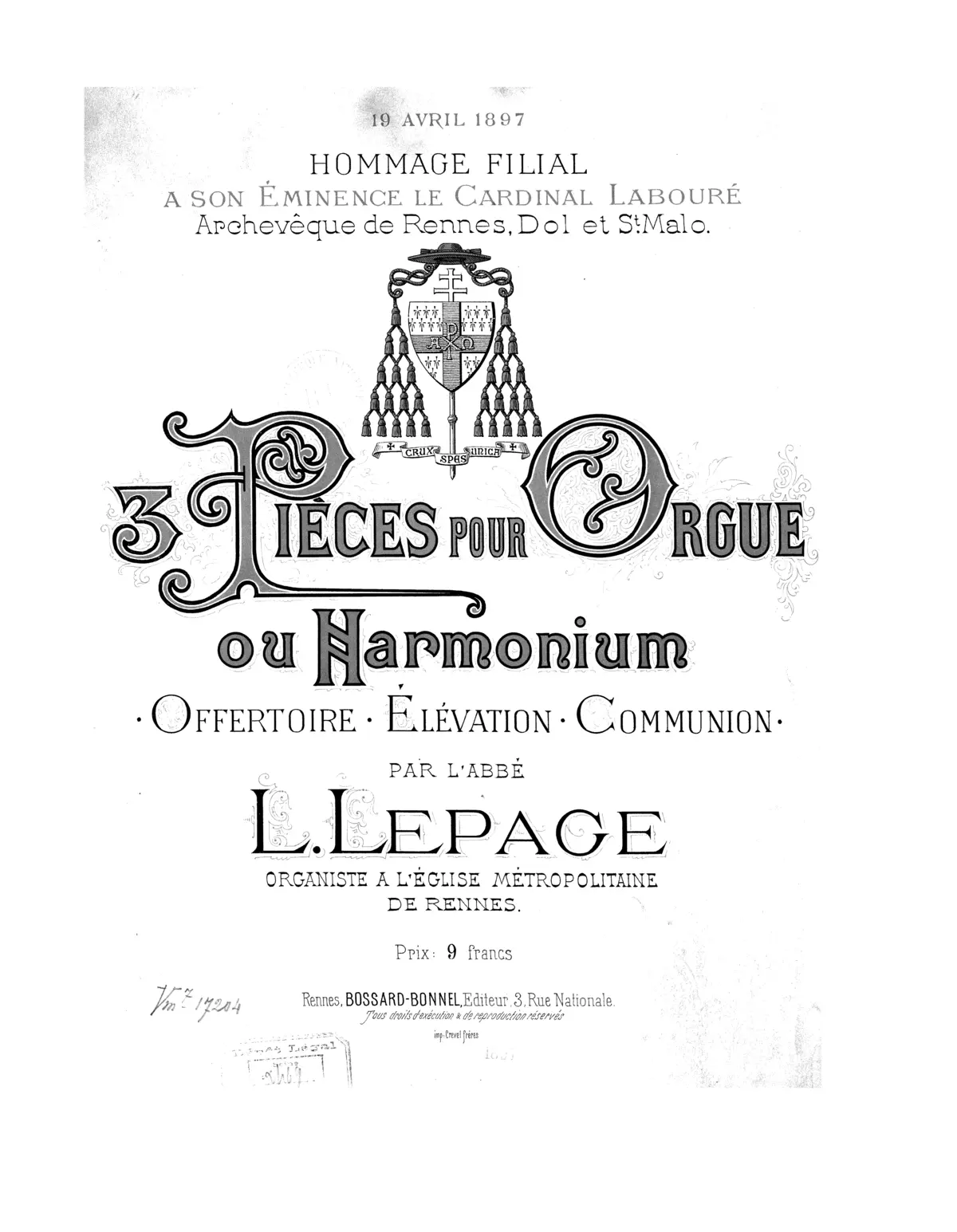 Trois pièces pour orgue ou harmonium - Page 1