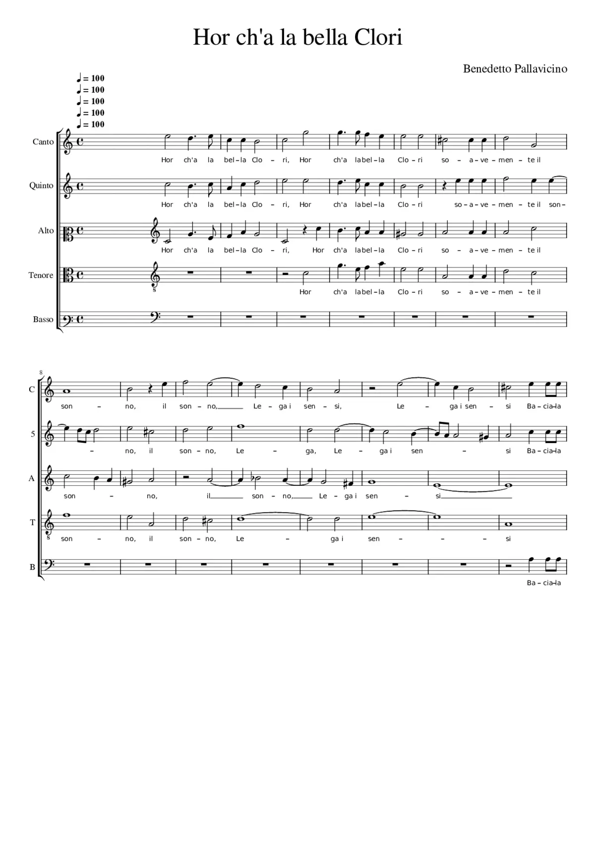 Hor ch'a la bella Clori - Page 1