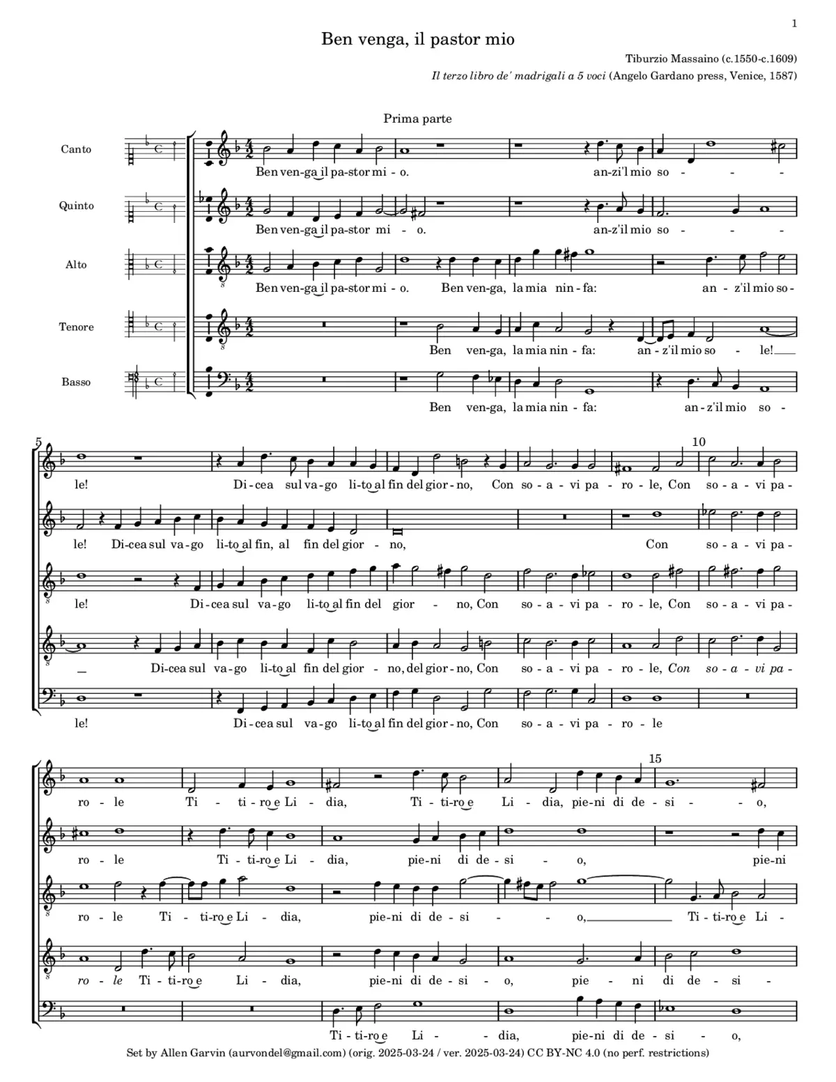 Ben venga, il pastor mio - Page 1