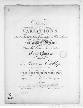 12 Variations sur l'Air 'Oh dolce Concerto' de La 'Flûte enchantée' du célèbre Mozart