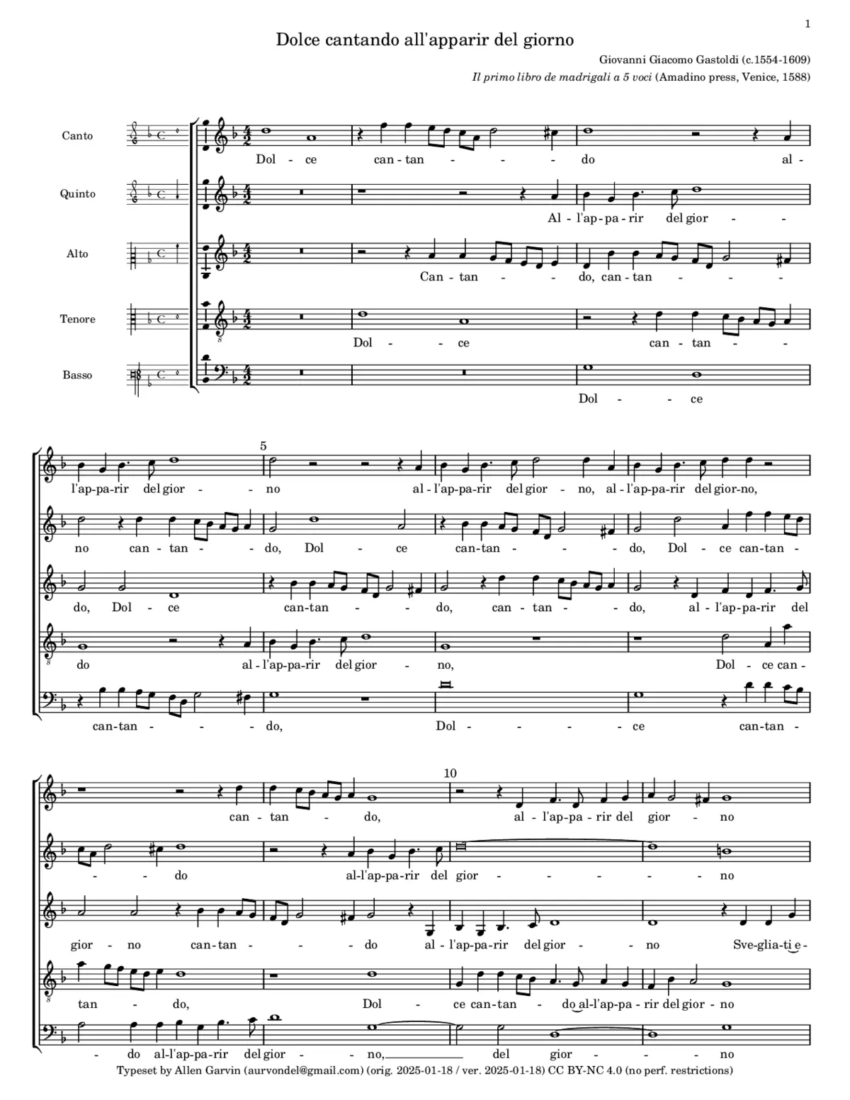Dolce cantando all'apparir del giorno - Page 1
