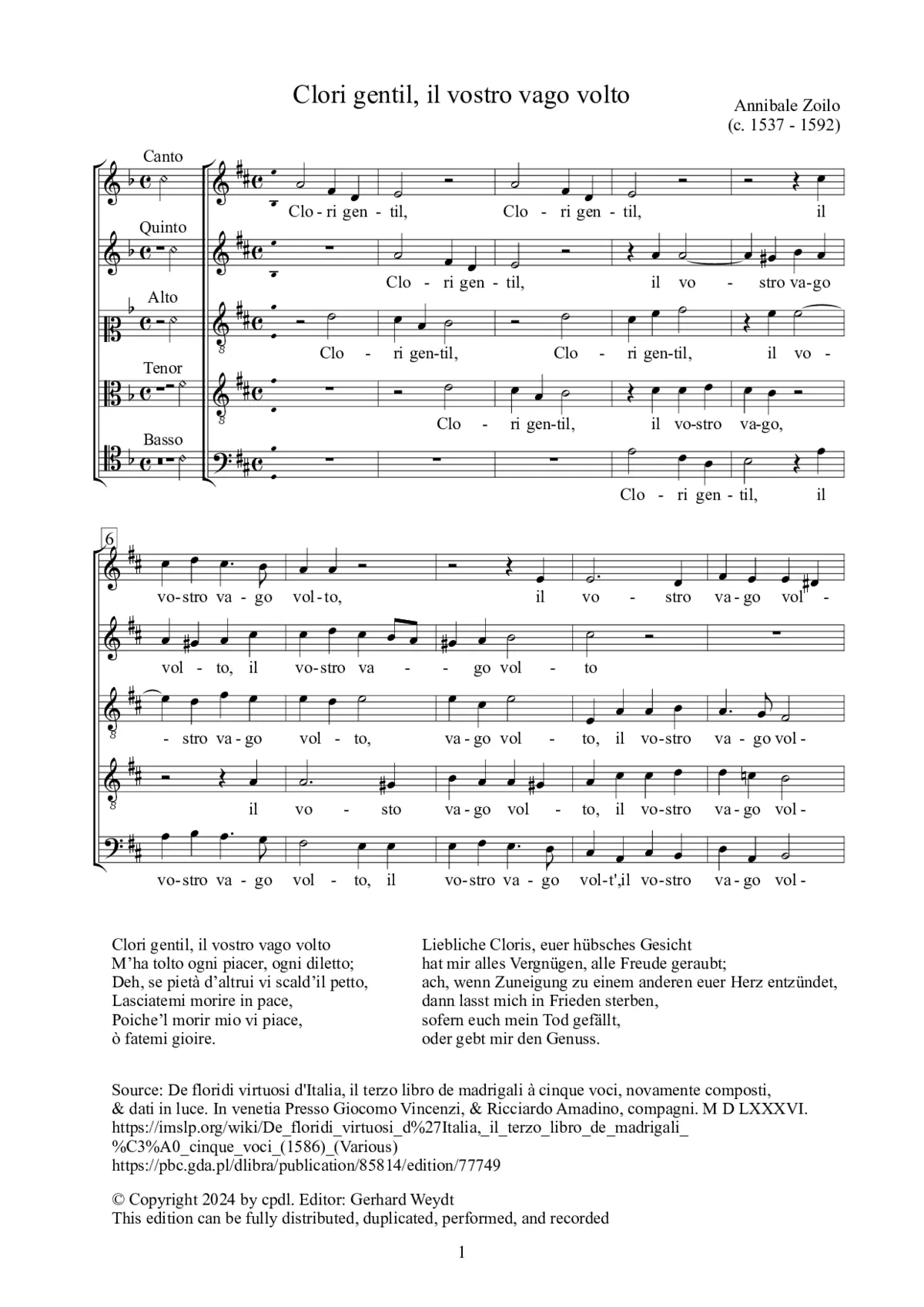 Clori gentil, il vostro vago volto - Page 1