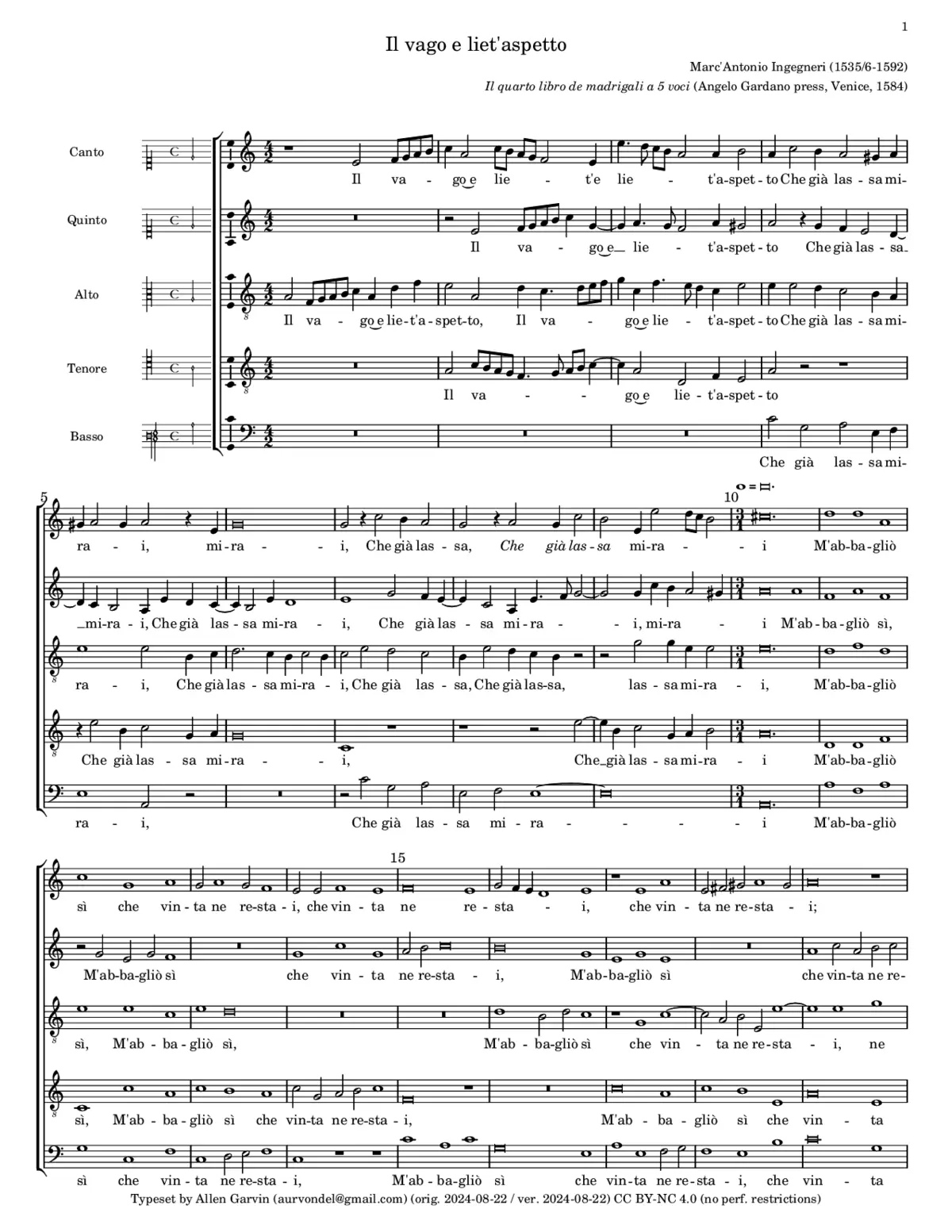Il vago e liet'aspetto - Page 1