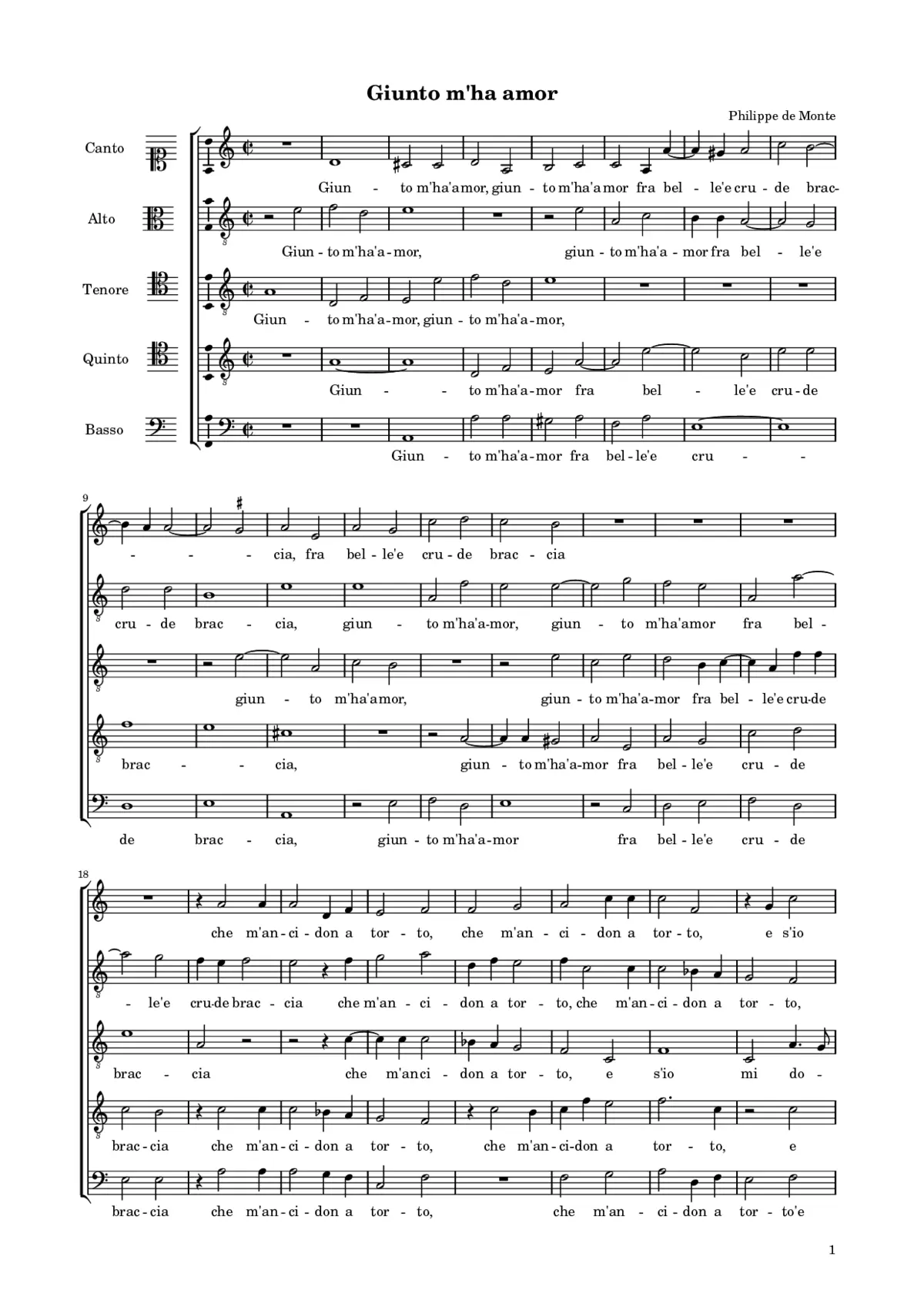 Giunto m'à Amor fra belle et crude braccia - Page 1