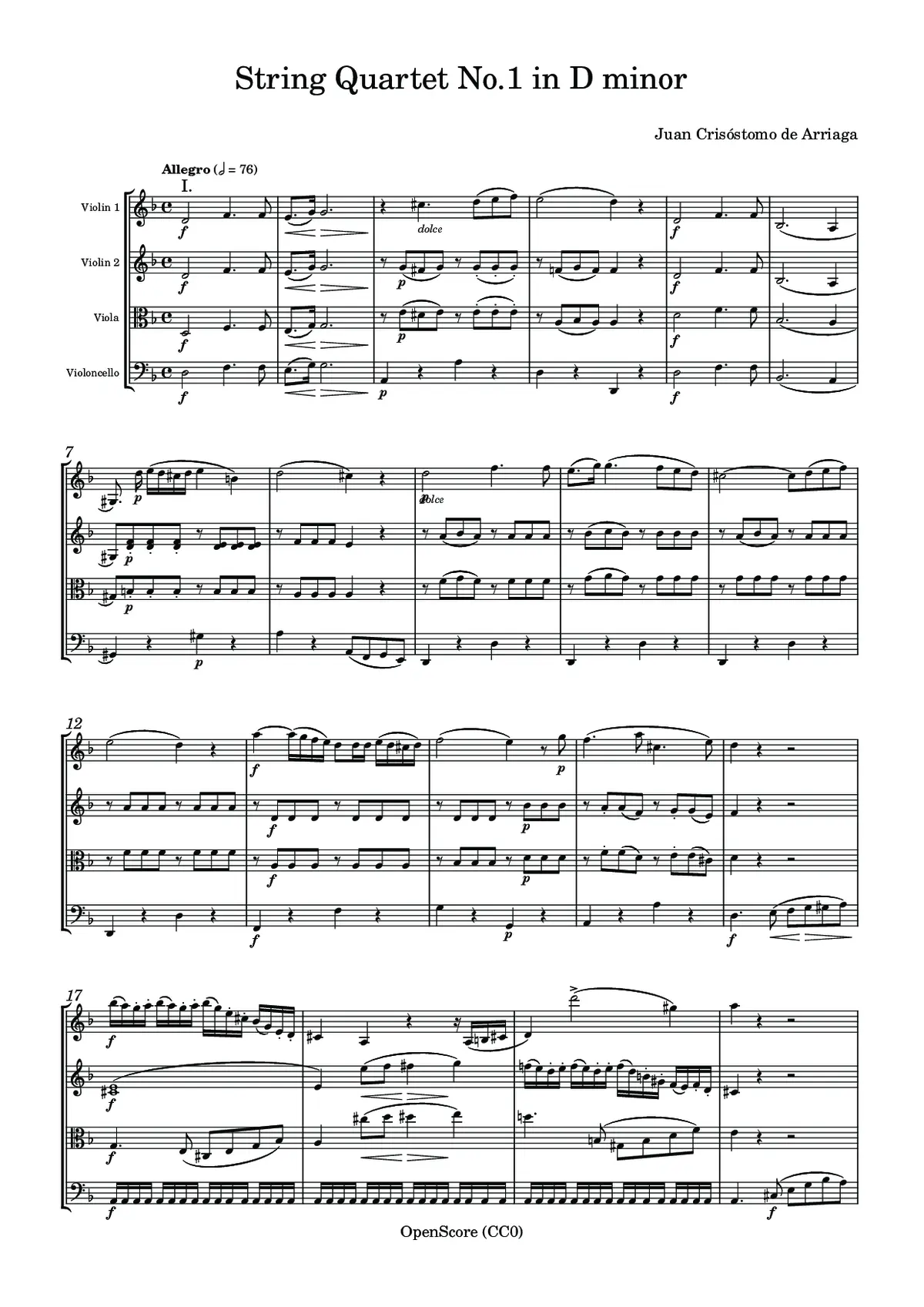 String Quartet No.1 in D minor - Page 1