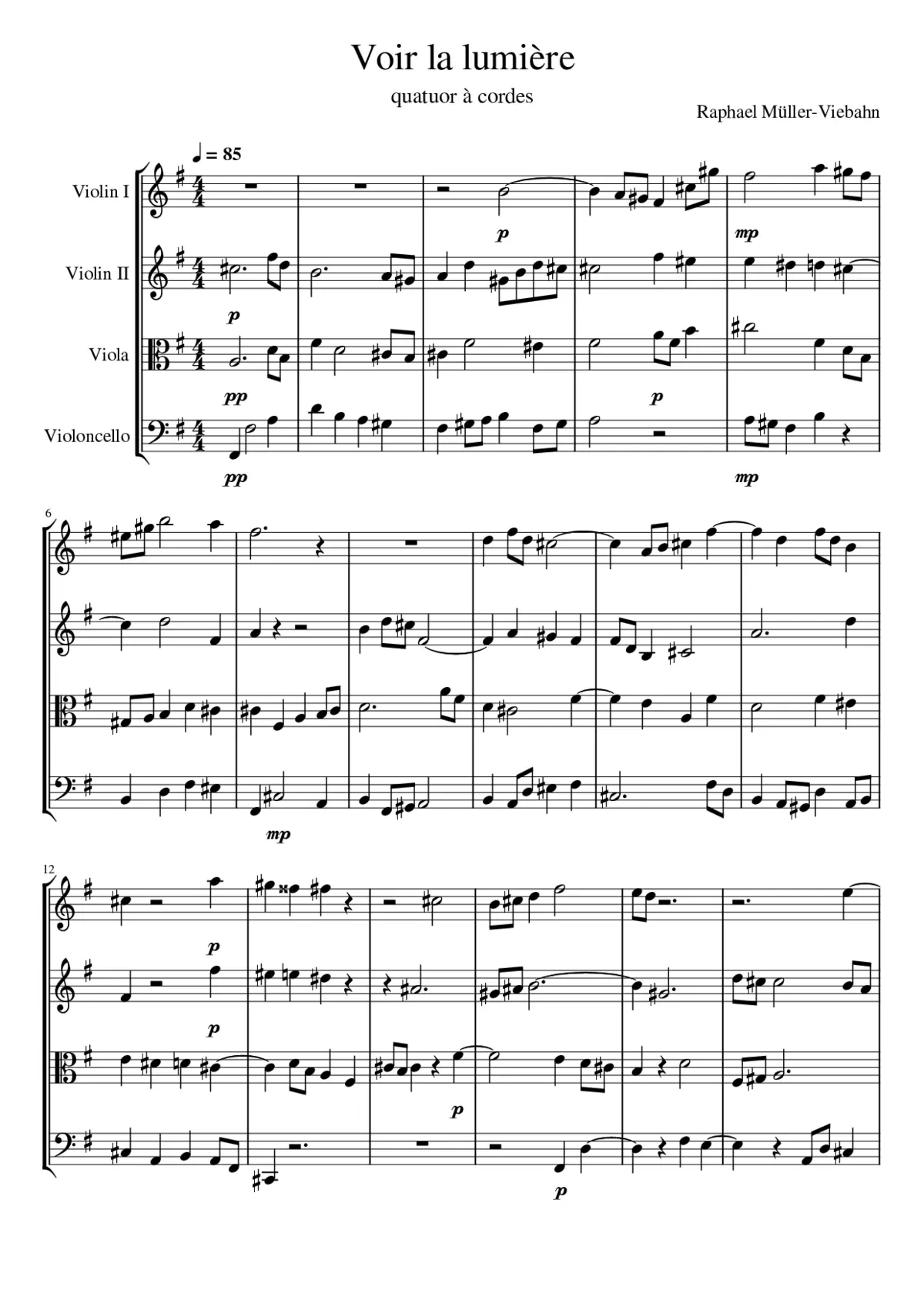 Voir la lumière Streichquartett - Page 1