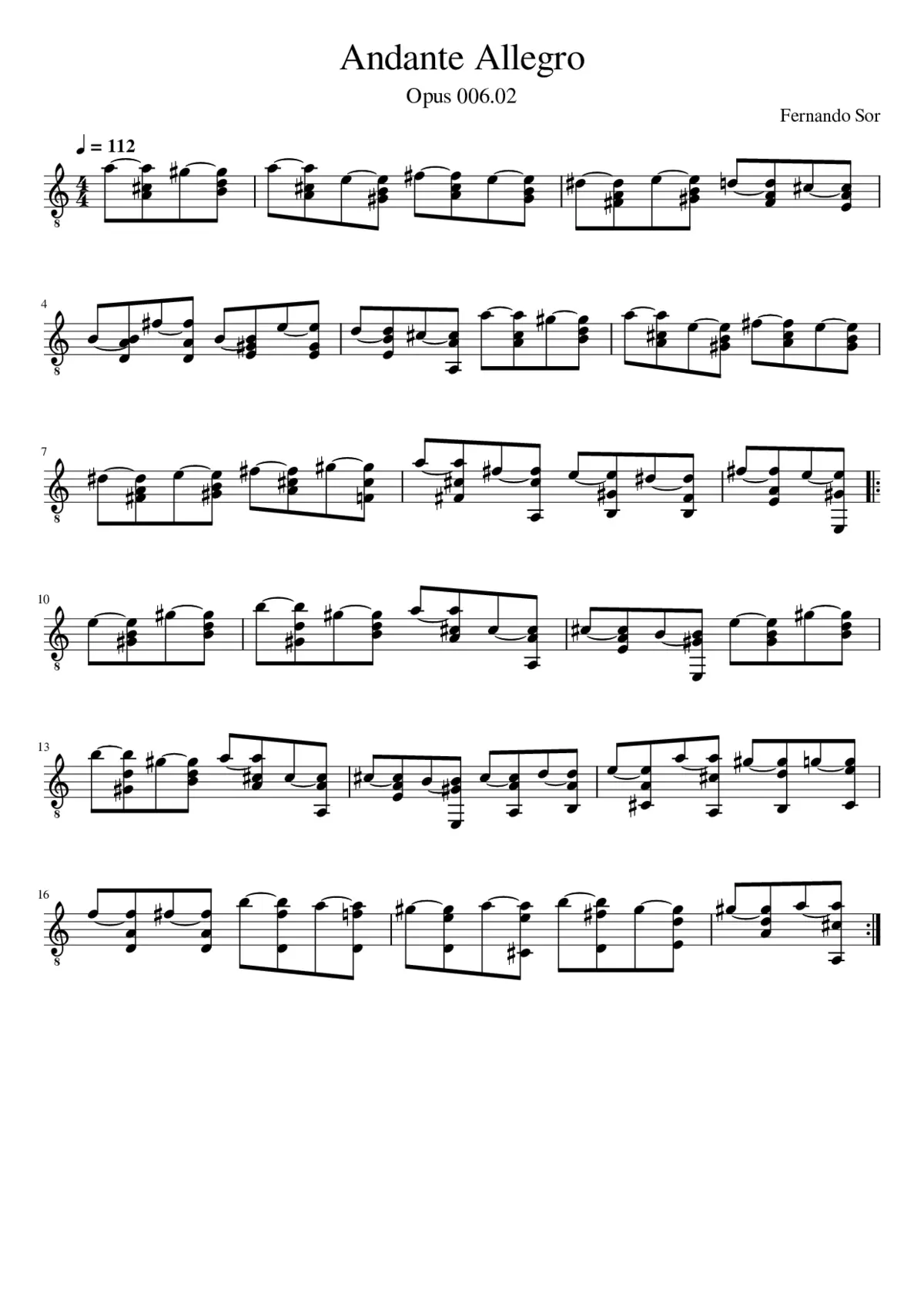 Fernando Sor - Opus 6.02 - Andante Allegro - Page 1