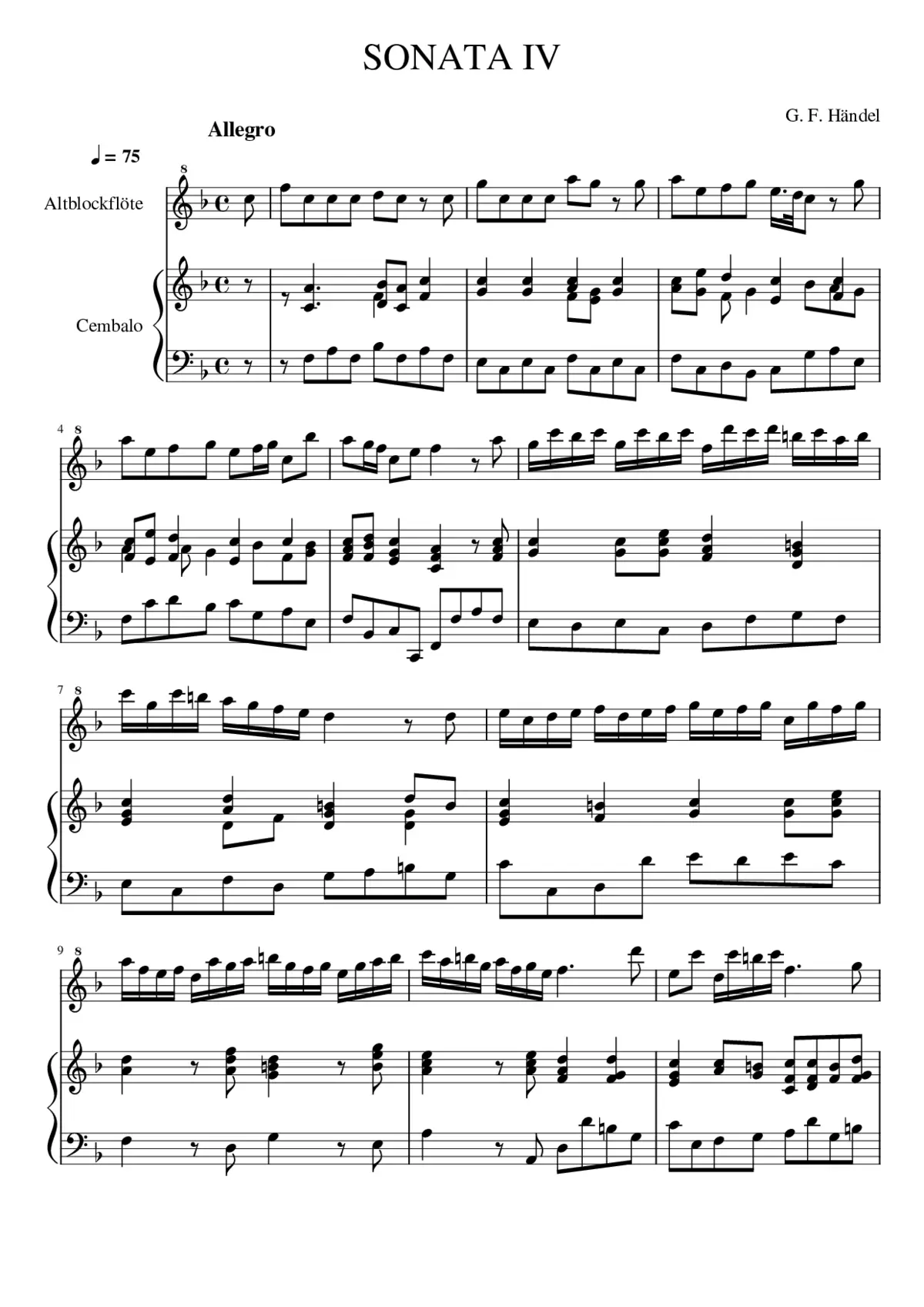 Händel sonata IV pour flüte et clavier - Page 1
