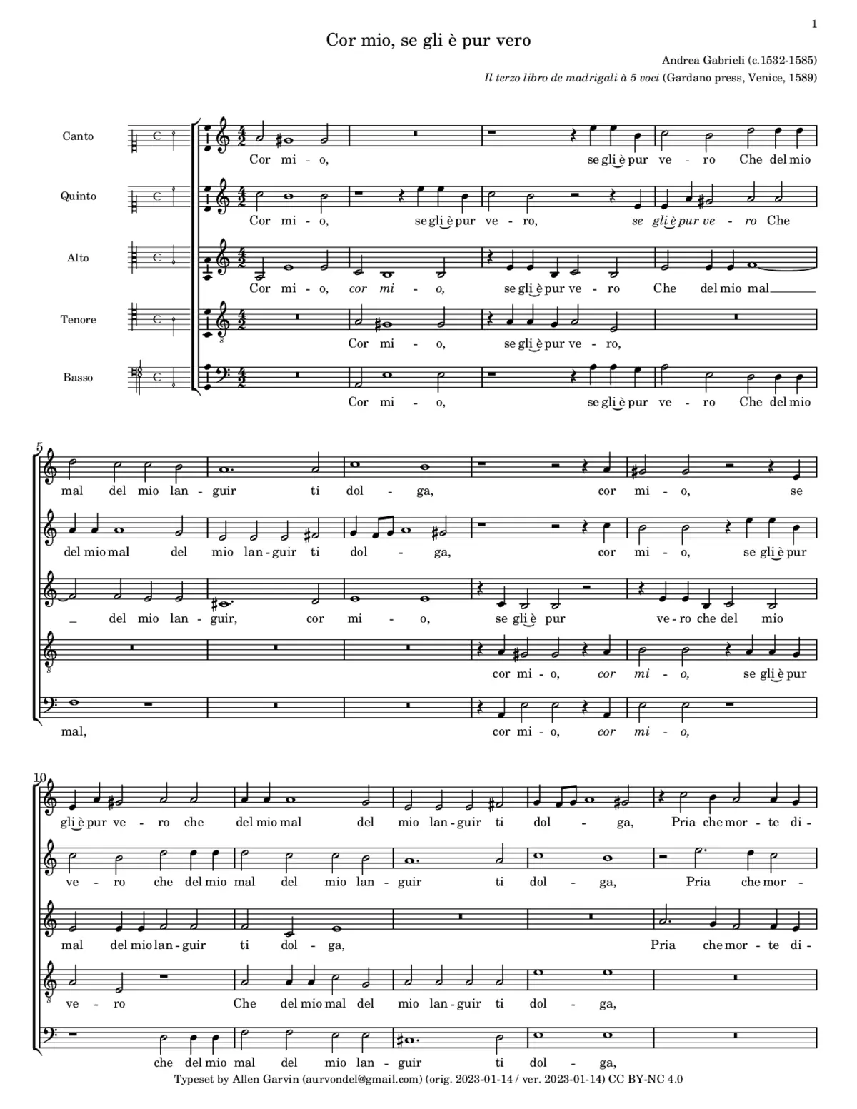 Cor mio, se gli è pur vero - Page 1