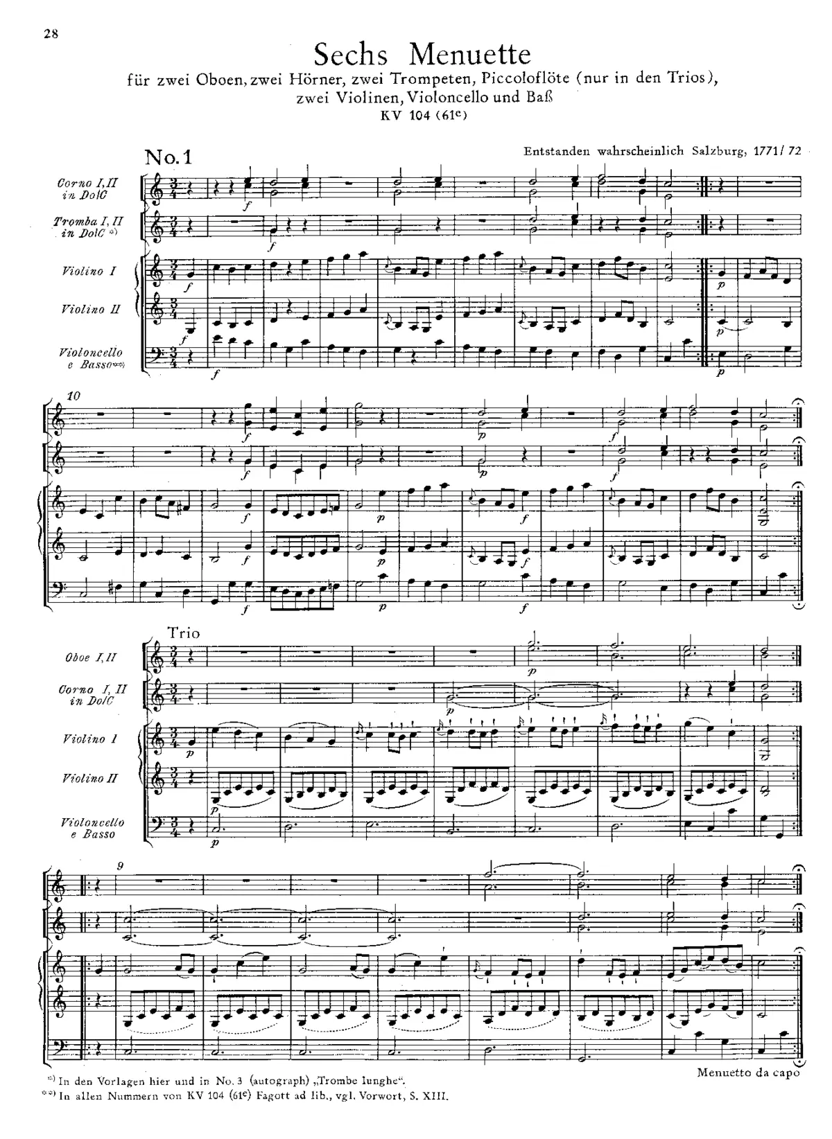 6 Minuets, K.104/61e - Page 1