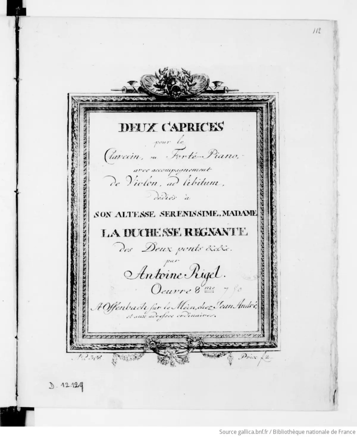 2 Caprices pour le clavecin ou forte piano avec accompagnement de violon ad libitum - Page 1