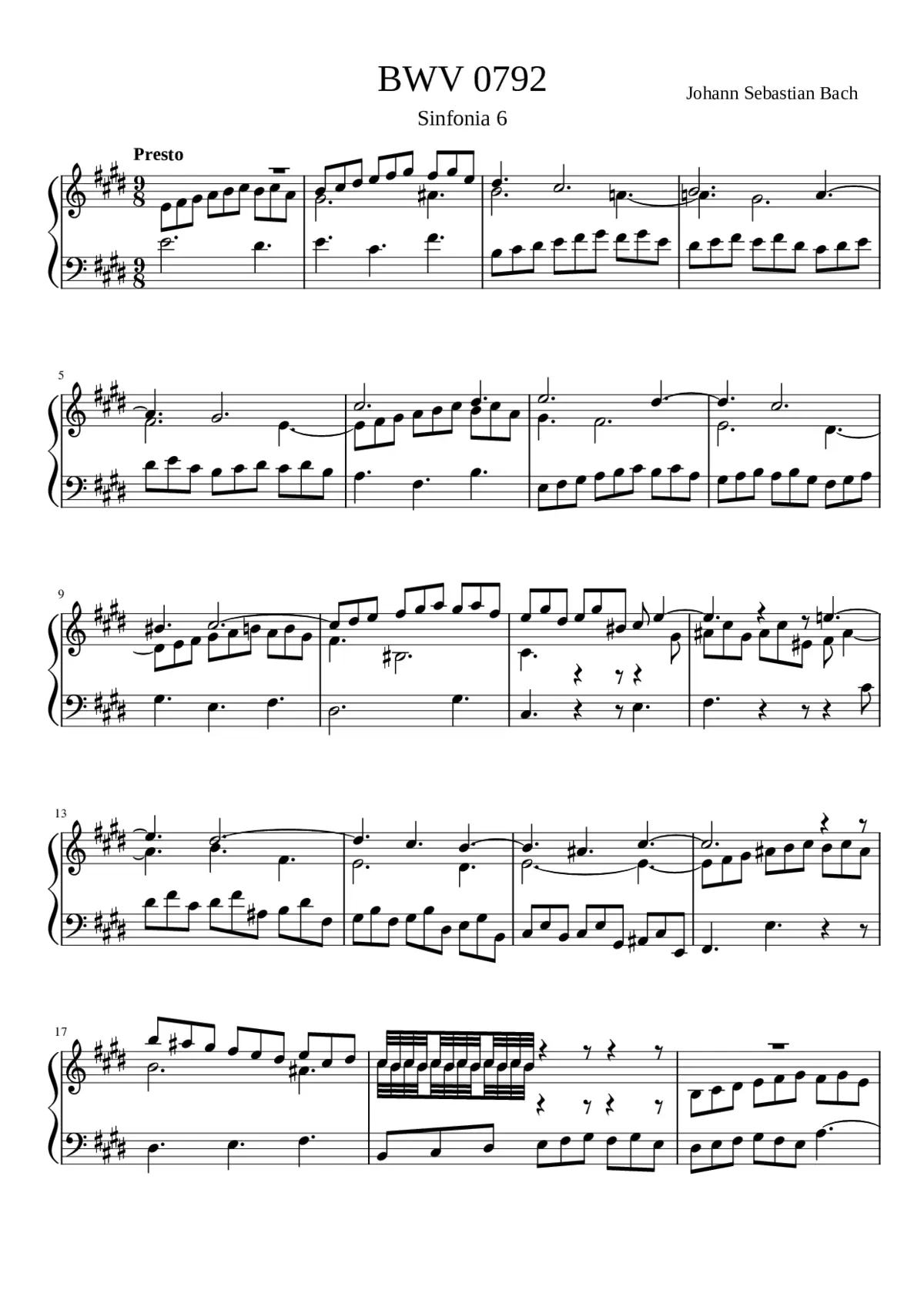 Sinfonia in E major BWV 792 - Page 1