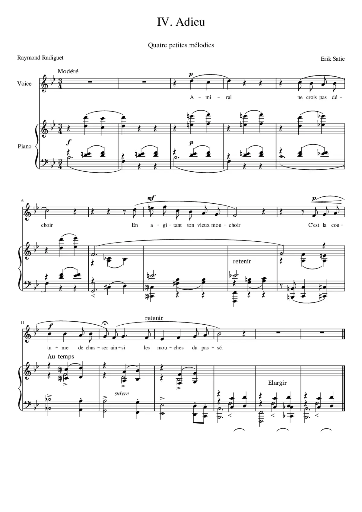 IV. Adieu Erik Satie - Page 1