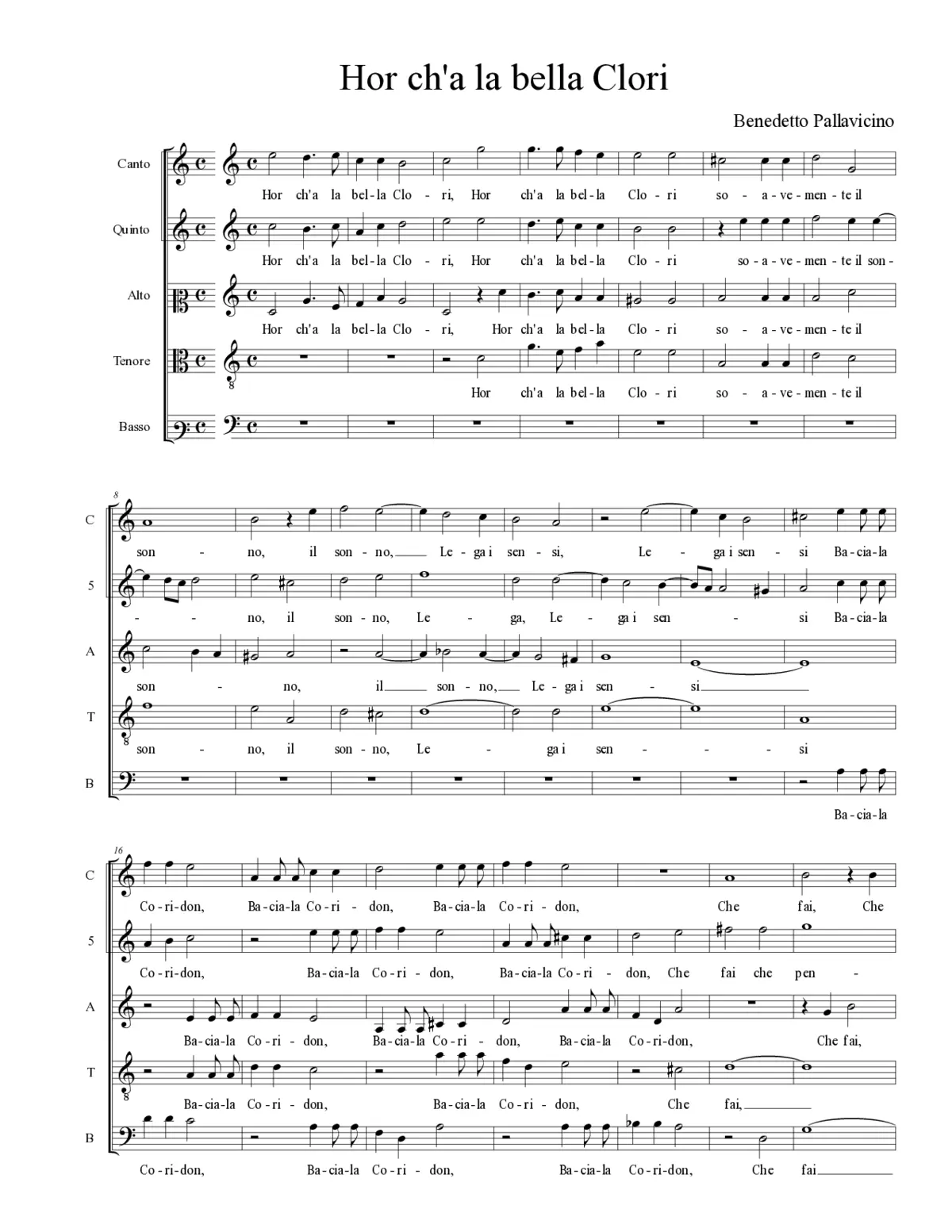 Hor ch'a la bella Clori - Page 1