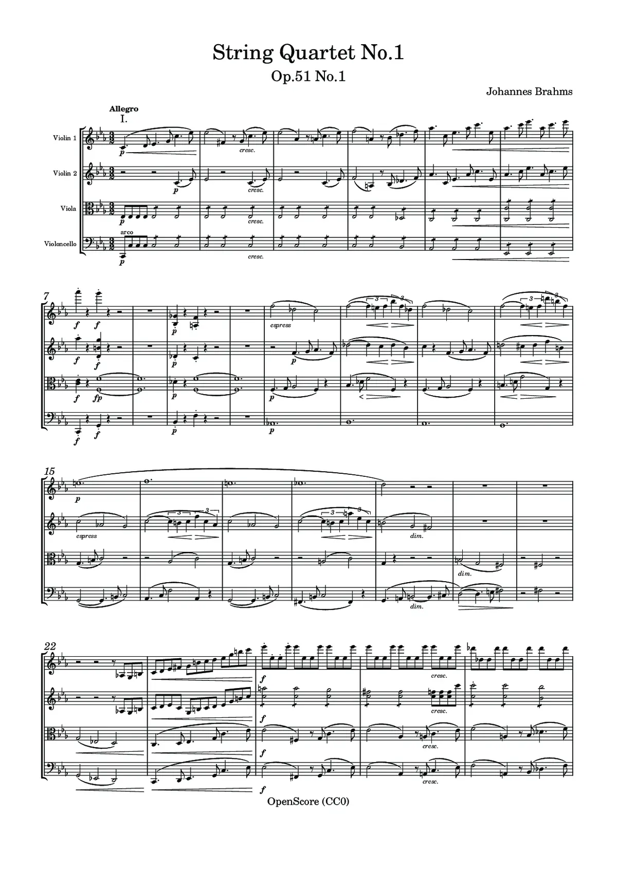 String Quartet No.1, Op.51 No.1 - Page 1