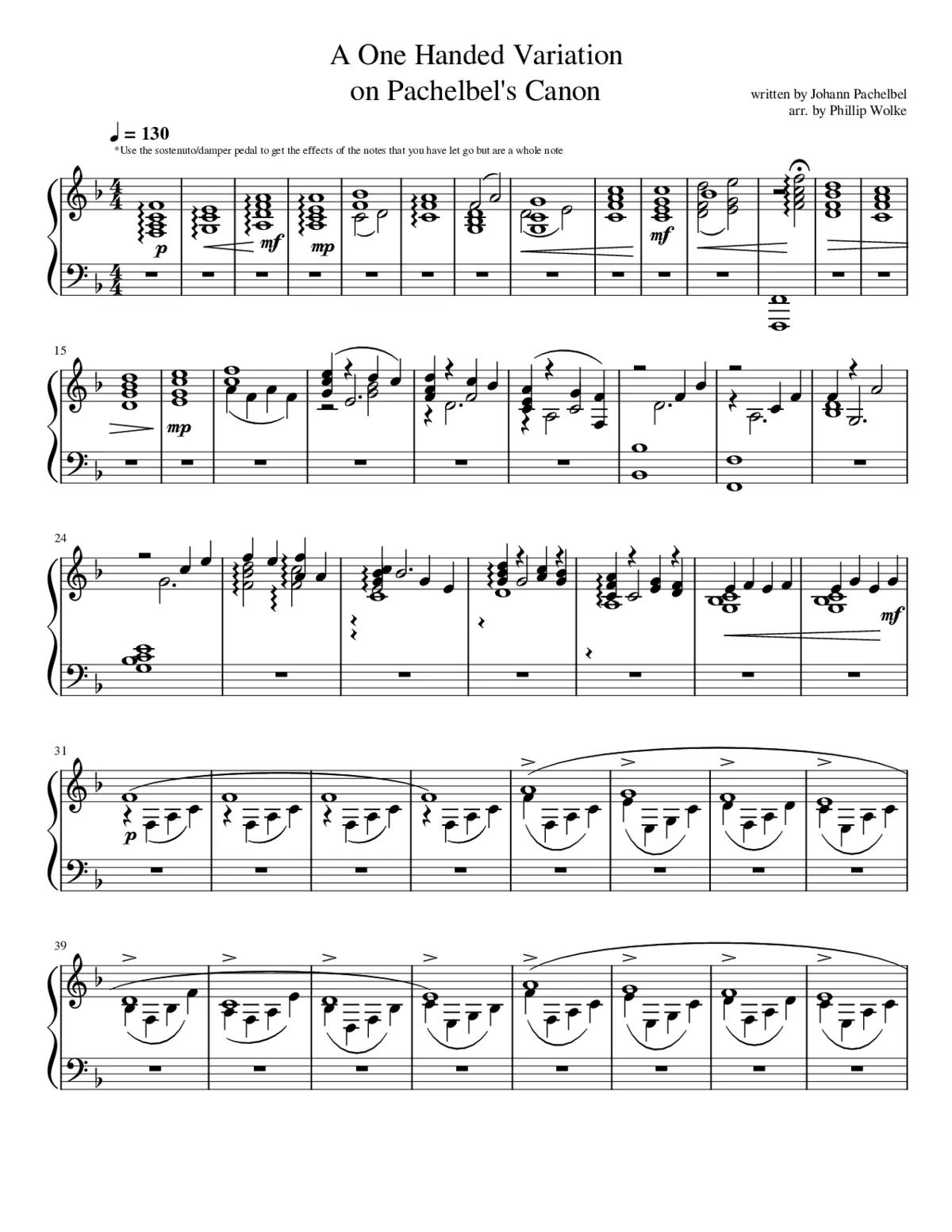 A One Handed Variation on Pachelbel's Canon - Page 1