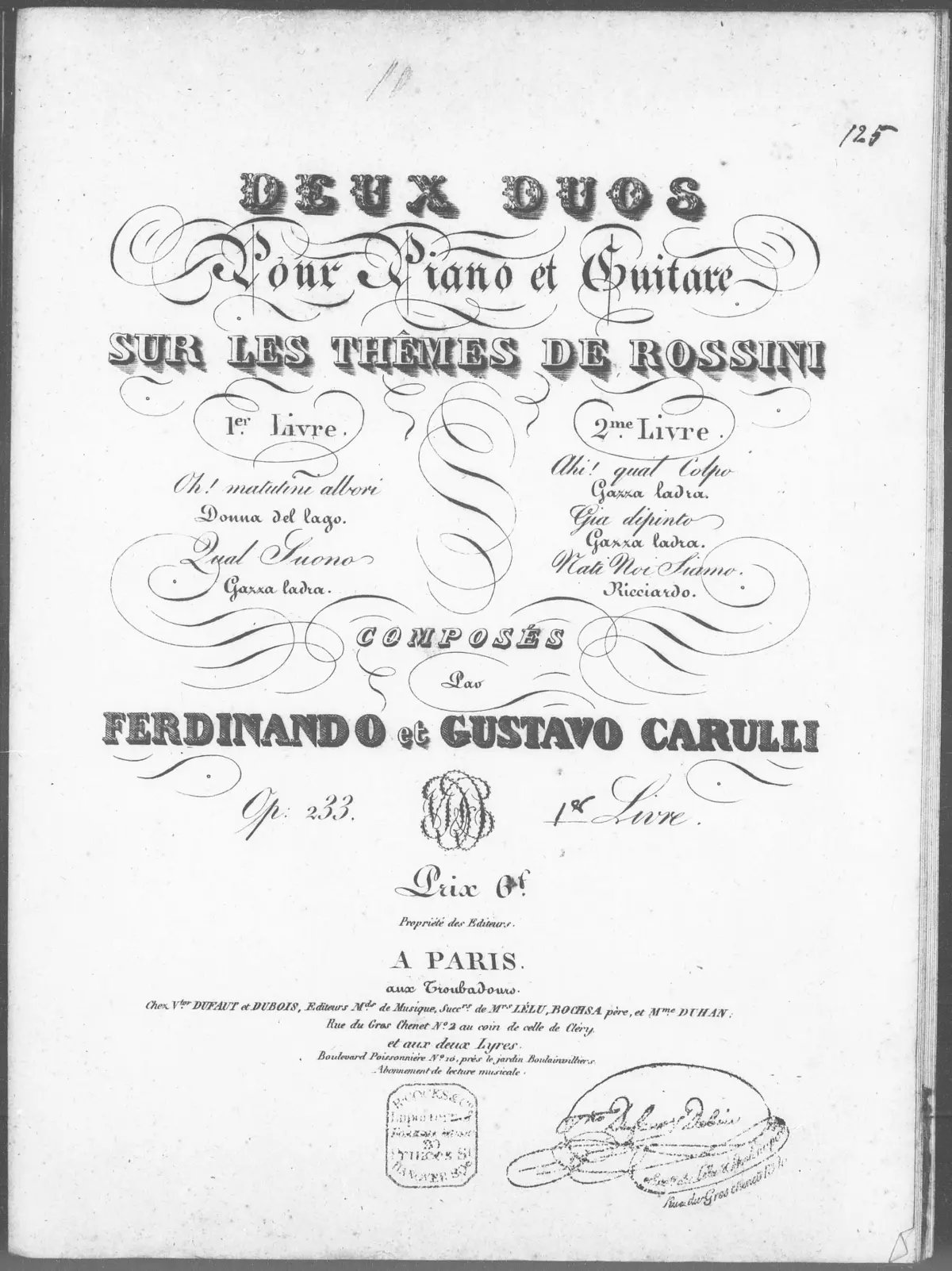 2 Duos pour Piano et Guitare sur les Thêmes de Rossini - Page 1