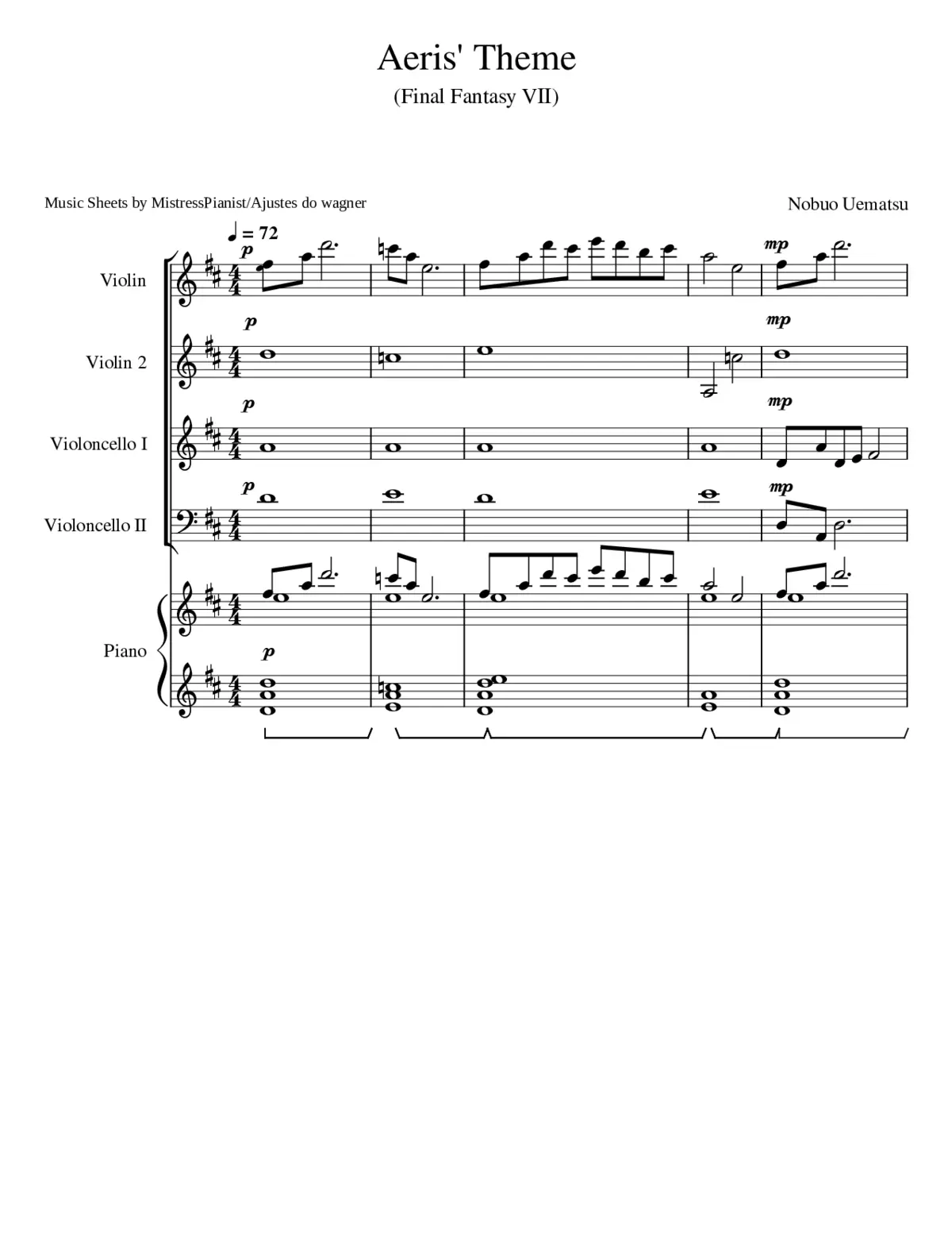 Aerith's Theme String Quartet + Piano // Wagner edition - Page 1