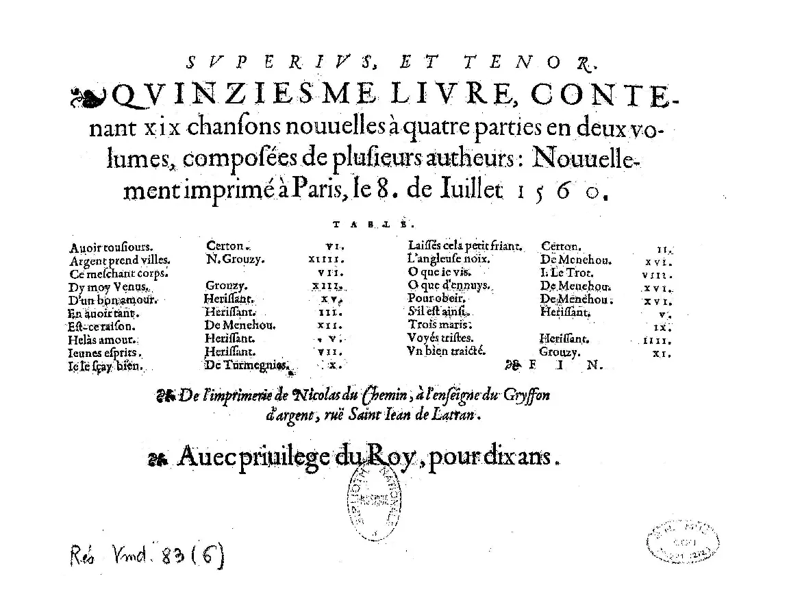 19 Chansons nouvelles, Livre 15 - Page 1