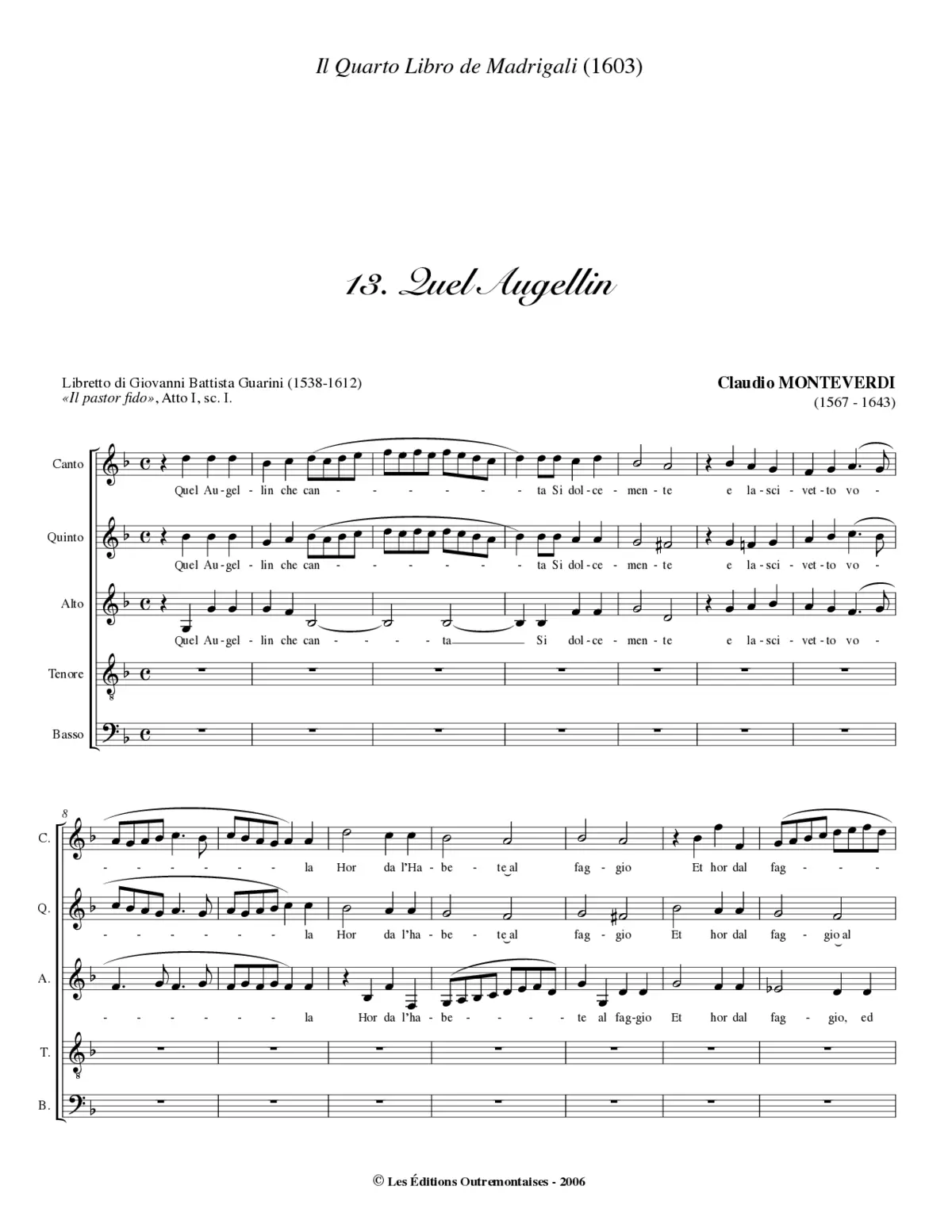 Quel augellin che canta sì dolcemente - Page 1