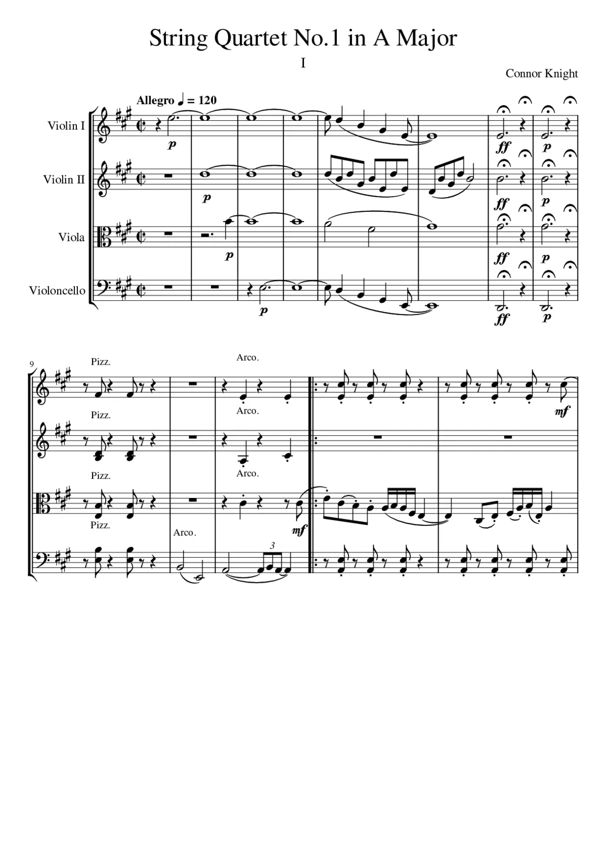 String Quartet No.1 in A Major; I-Allegro - Page 1