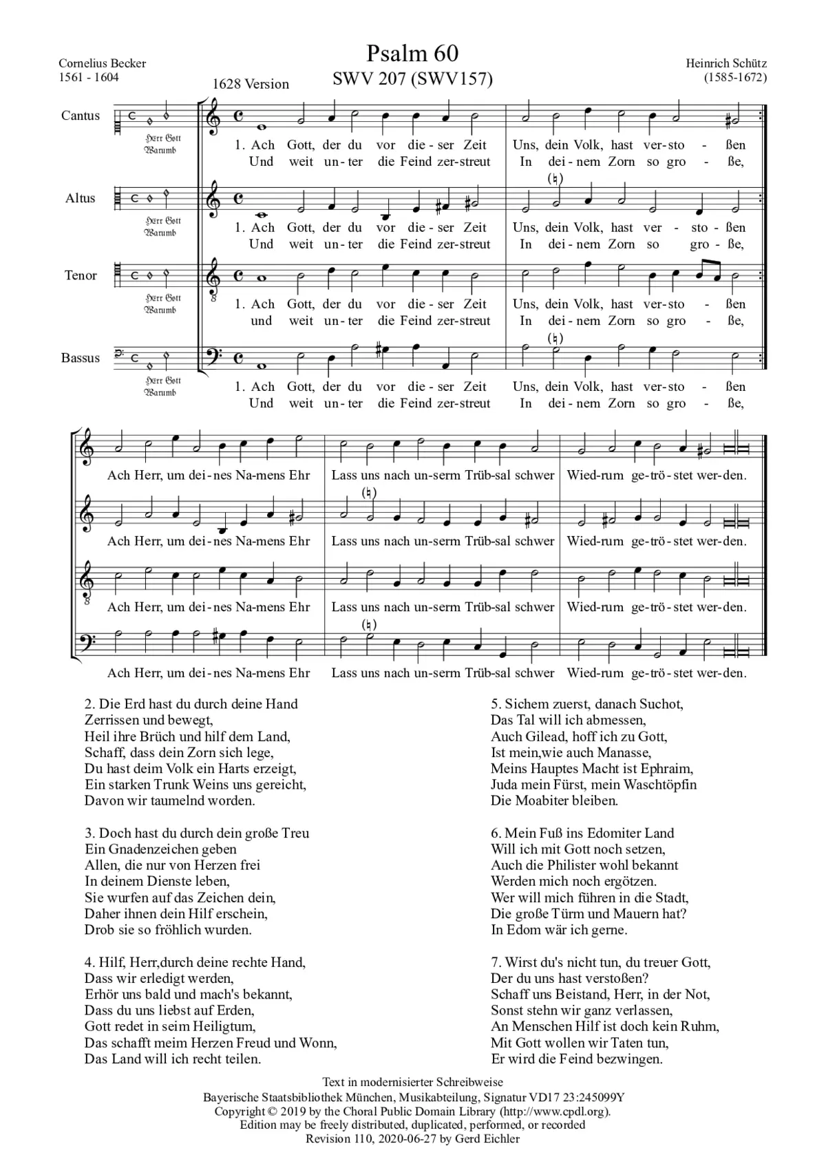 Ach Gott, der du vor dieser Zeit, SWV 157 - Page 1