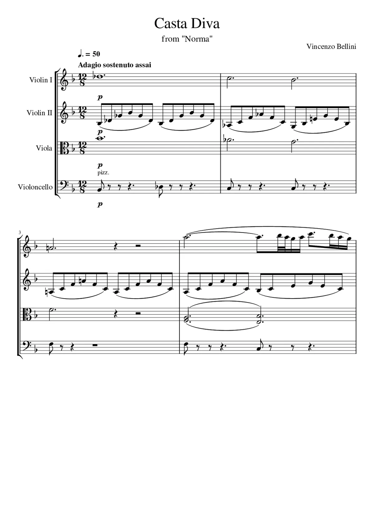 Casta Diva for String Quartet - Page 1