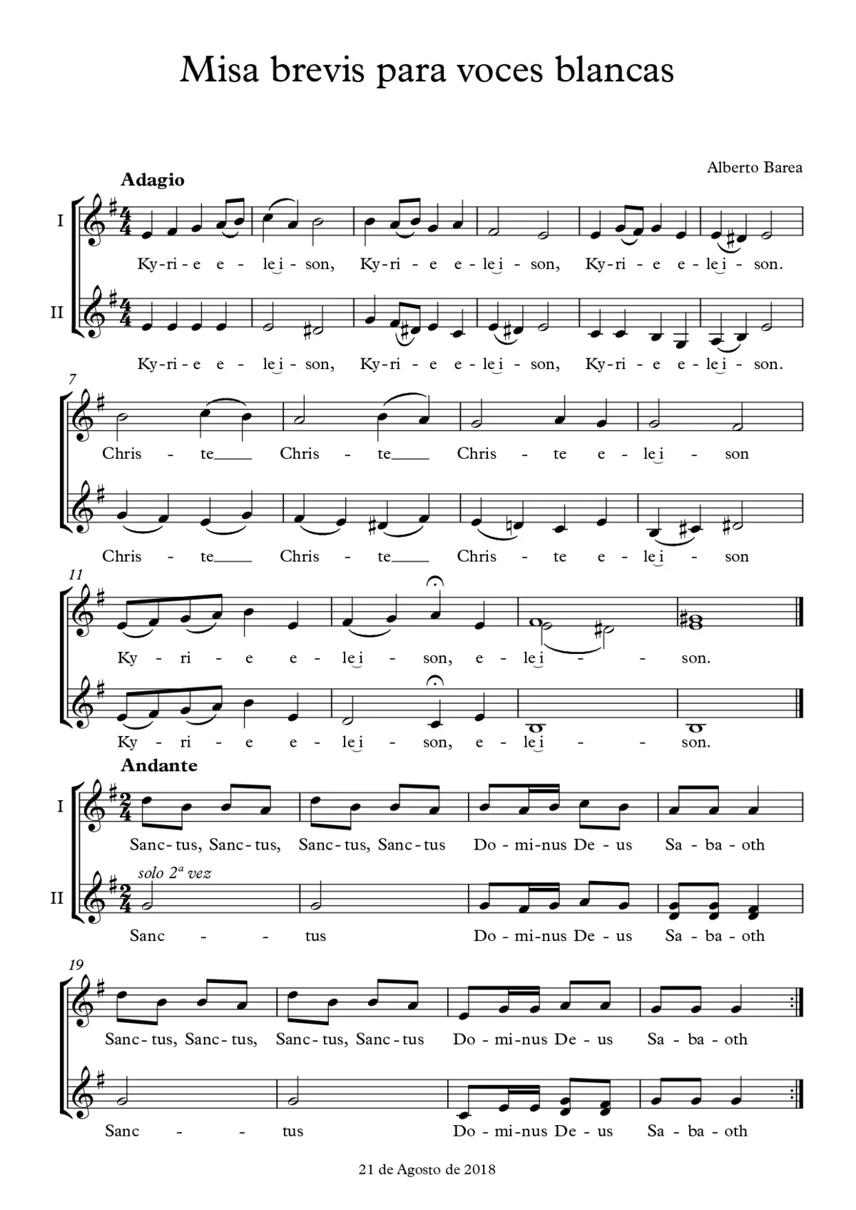 Misa brevis para voces blancas - Page 1