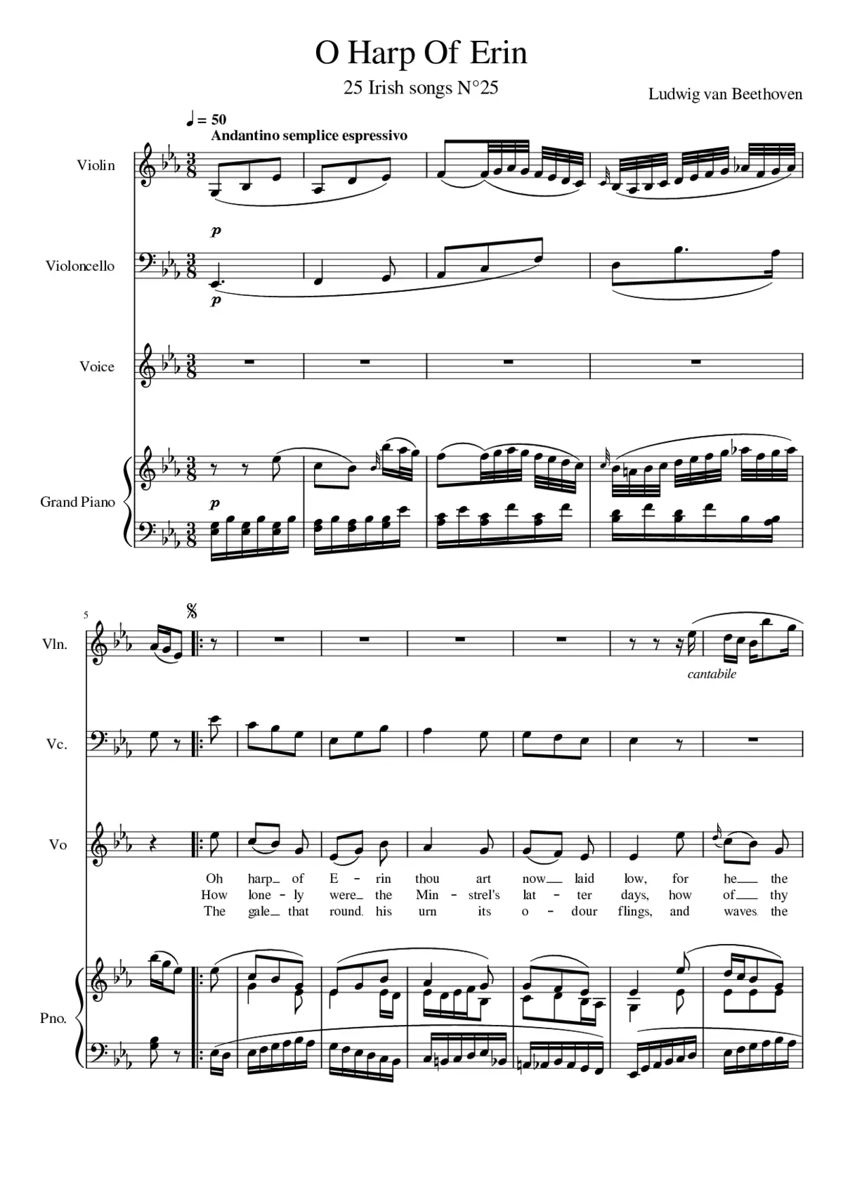 25 Irish Songs Wo. Op 154 O harp of Erin op 154 - Page 1